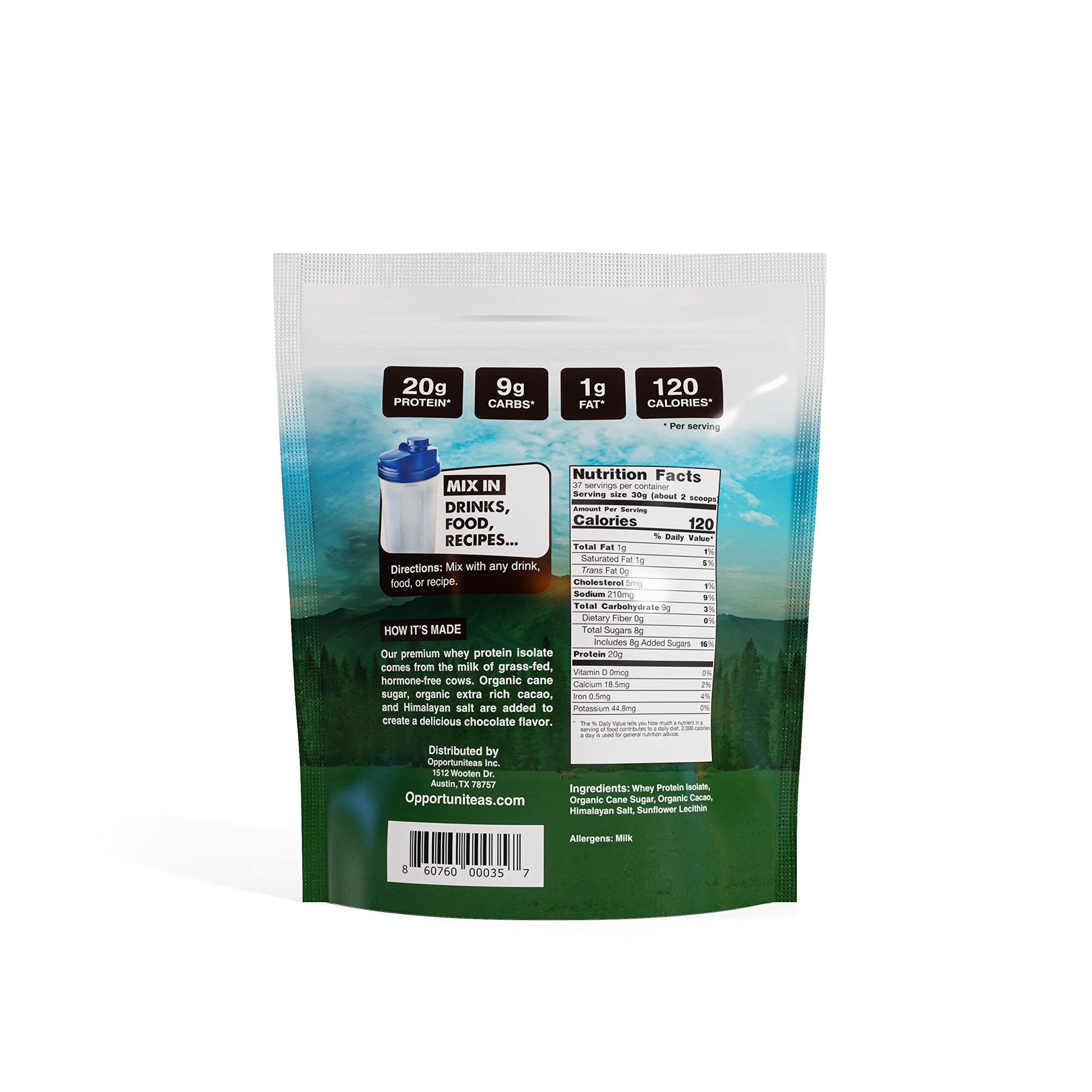 Opportuniteas Chocolate Whey Protein Powder - Grass Fed Whey Isolate + Organic Cacao OpportuniteasUS supplements