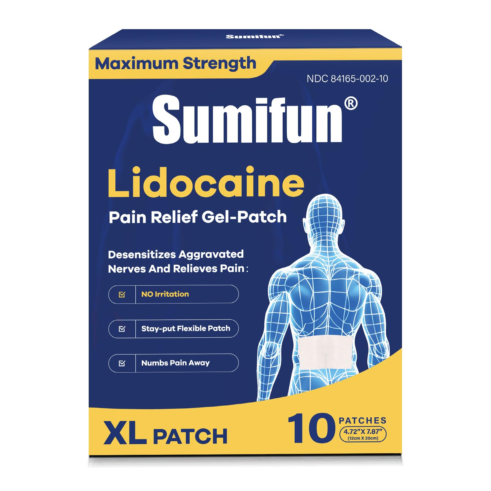 Sumifun 4% Lidocaine XL Pain Patches | Extra Large 4.72"x7.87" for Full Back & Thigh Coverage | Maximum Strength OTC Numbing | 8-Hour Medical Adhesion (X-Large, Count, 10) SumifunAu supplements