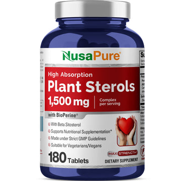 NusaPure Plant Sterols 1500 mg - 180 Tablets (Non-GMO, Vegan) Beta Sitosterol, Bioperine NusaPureAu supplements