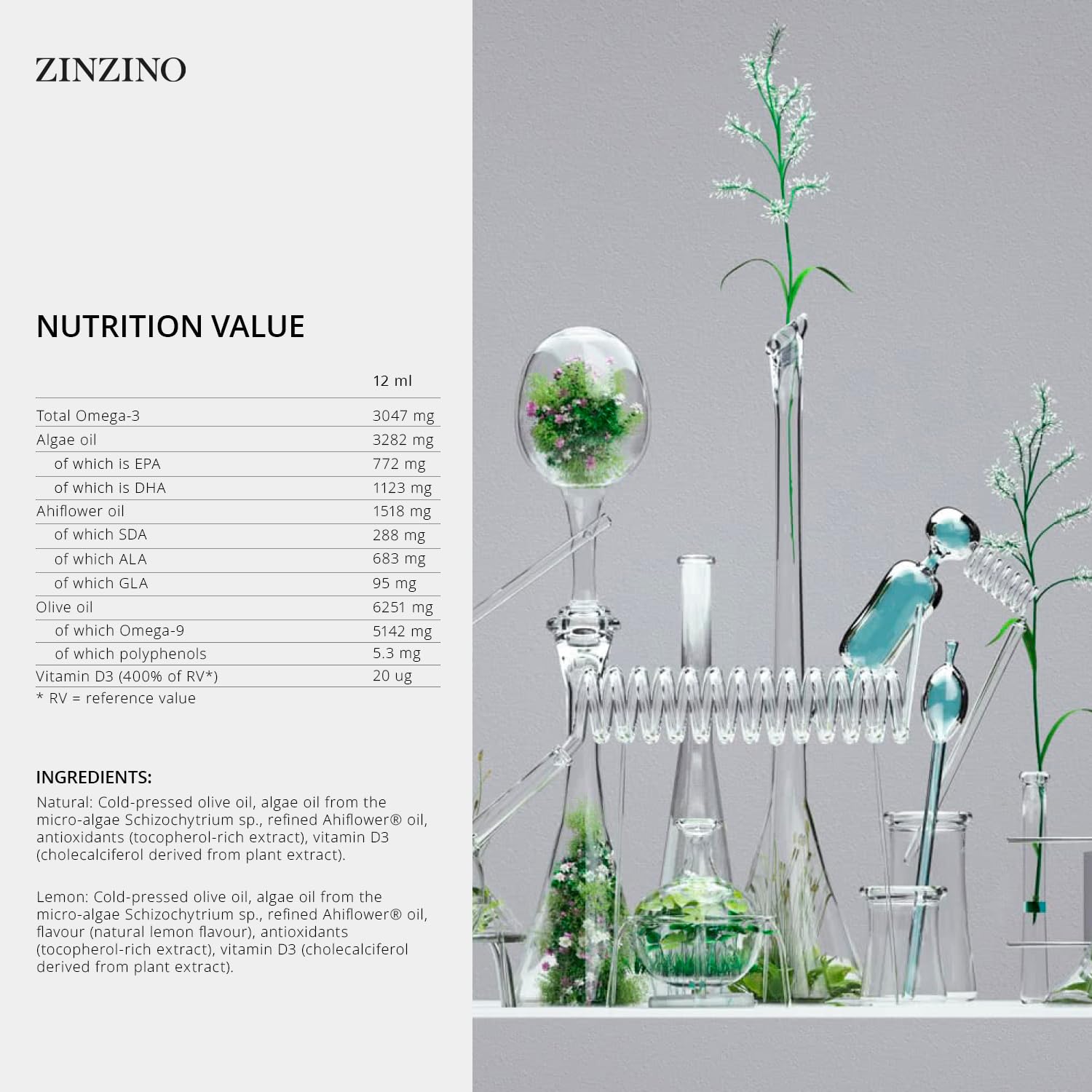 Zinzino - BalanceOil+ Vegan Lemon, Synergistic Blend with Marine Micro-Algae, Olive Oil, Ahiflower Seed Oil, Vegan Vitamin D3-300 ml ZINZINOAu supplements