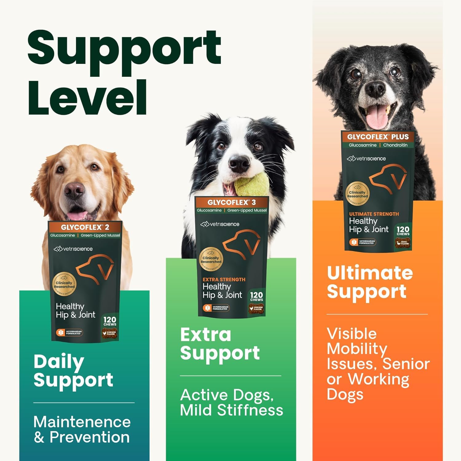 VetriScience Ultimate Strength Hip & Joint Supplement for Dogs, GlycoFlex Plus – MSM, Chondroitin & Green-Lipped Mussel Chews for Mobility, Flexibility, Comfort & Support, Peanut Butter Flavor 120 Cnt VETRISCIENCEAu supplements