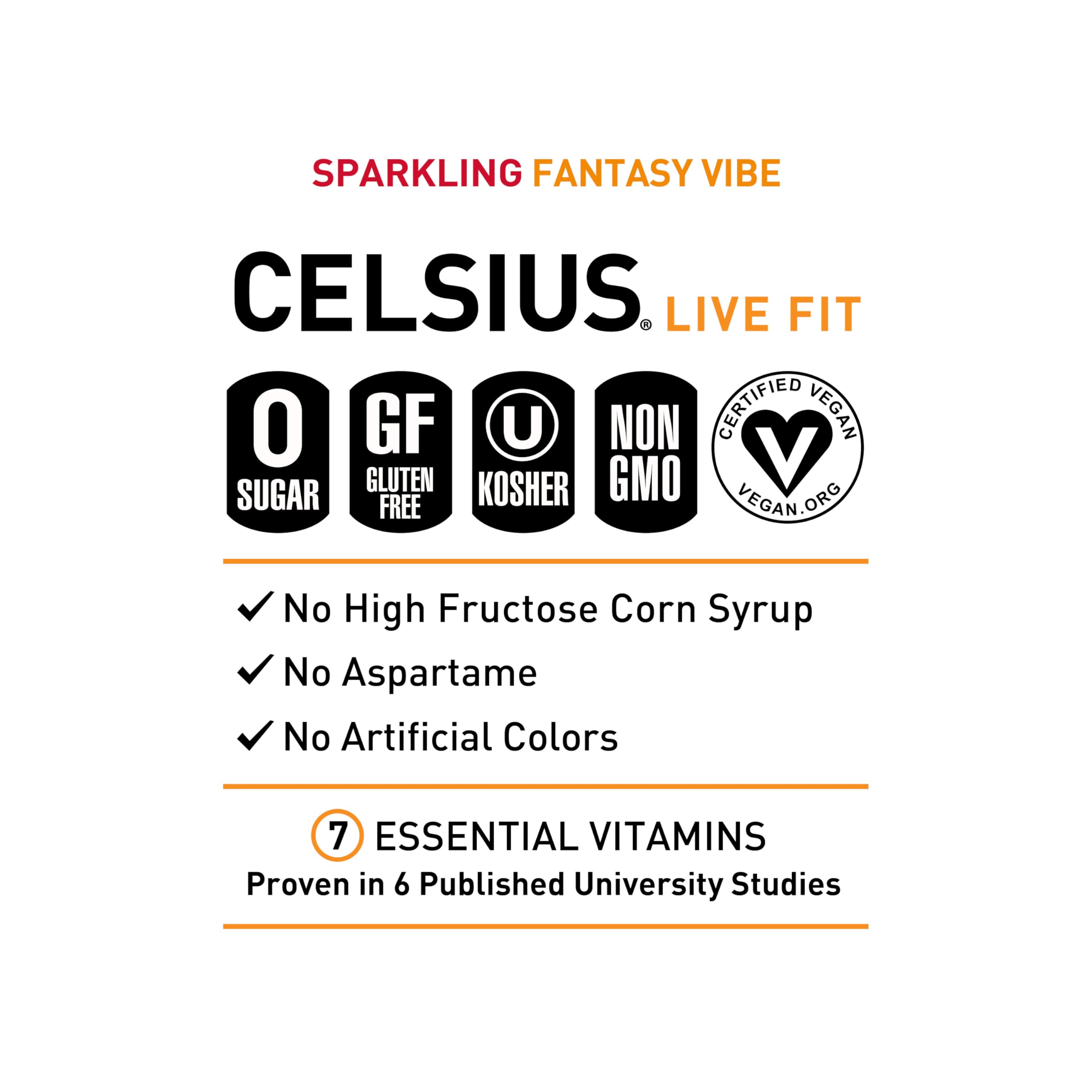CELSIUS Sparkling Fantasy Vibe, Functional Essential Energy Drink, 12 Fl Oz (Pack of 12) CELSIUSUS supplements