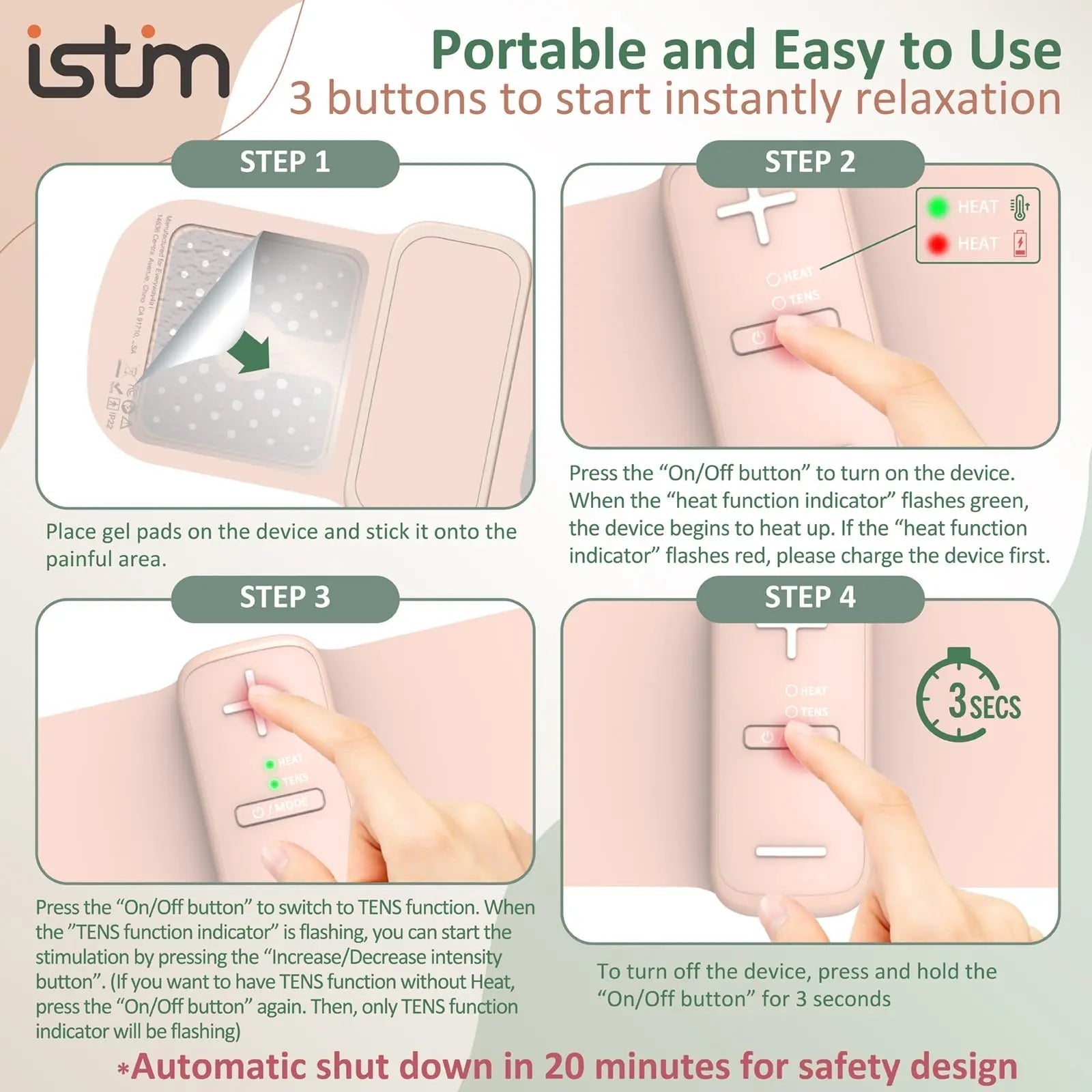 iStim S1 Wireless TENS Unit for Menstrual Relief – Period Pain Relief Device for Period Cramps and Back Pain, TENS Machine with Heat, Rechargeable Drug-Free TENS Massager with Japanese Gel Pads iSTIMAu supplements