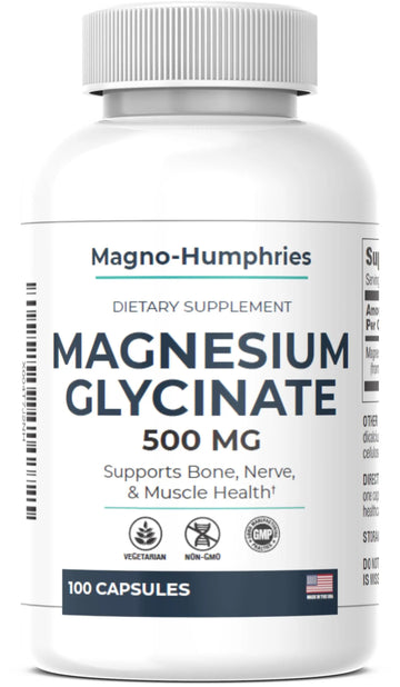 Magno-Humphries Magnesium Glycinate 500 mg - 100 Capsules | Gentle Chelated Form | Muscle, Nerve & Bone Support | Dietary Supplement | GMP Manufactured in The USA Magno-HumphriesAu supplements