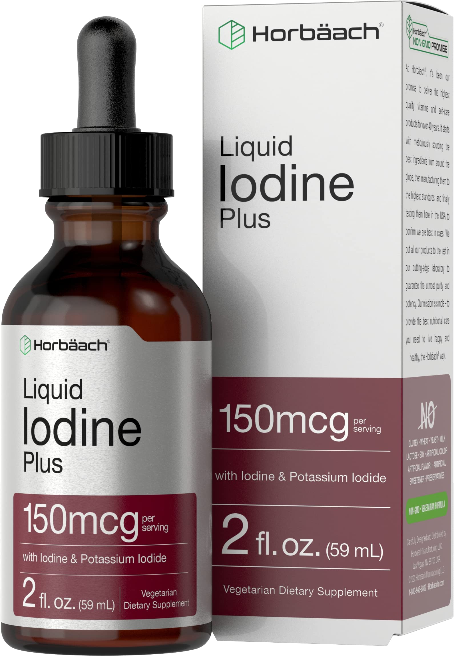 Liquid Iodine Solution Drops | 2 fl oz | 150 mcg | Iodine & Potassium Iodide Supplement HorbäachAu supplements
