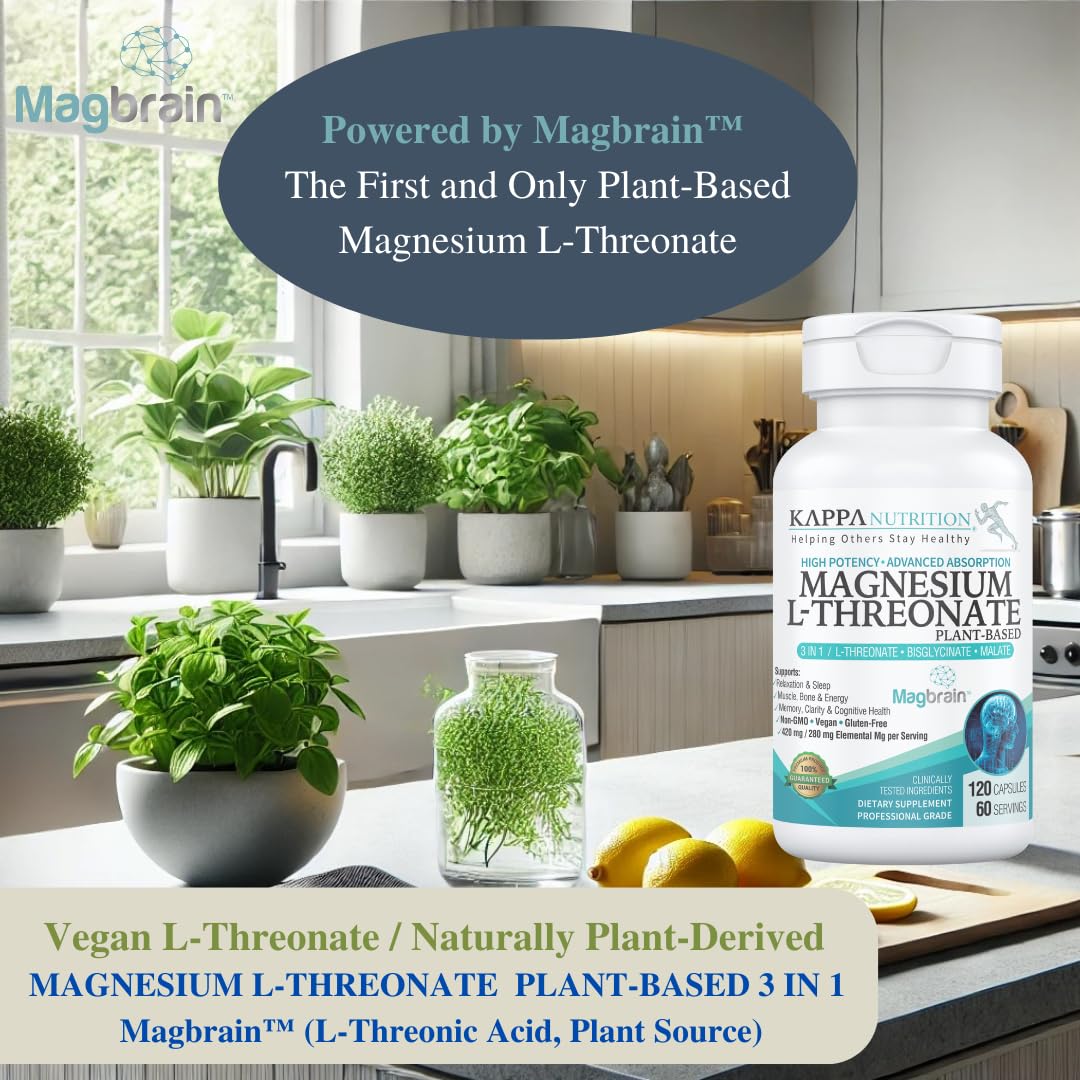 Kappa Nutrition Powered by Magbrain™ Magnesium L-Threonate Plant-Based, 420mg Elemental Magnesium (3 Capsules) from 2,253mg, 120 Vegan Capsules, Brain, Sleep & Muscle Support. KAPPA NUTRITIONAu supplements