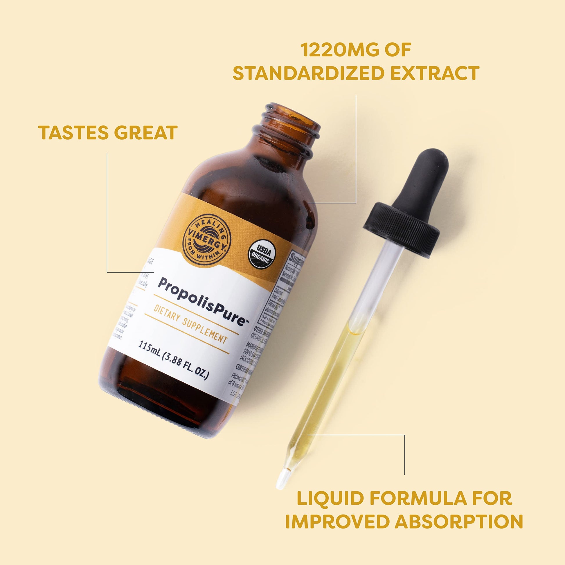 Vimergy PropolisPure® – Supports Immune and Respiratory Health* – Benefits Oral Health* – USDA Certified Organic, Kosher, Paleo-Friendly, Gluten-Free – 115 mL (57 Servings) VimergyAu supplements