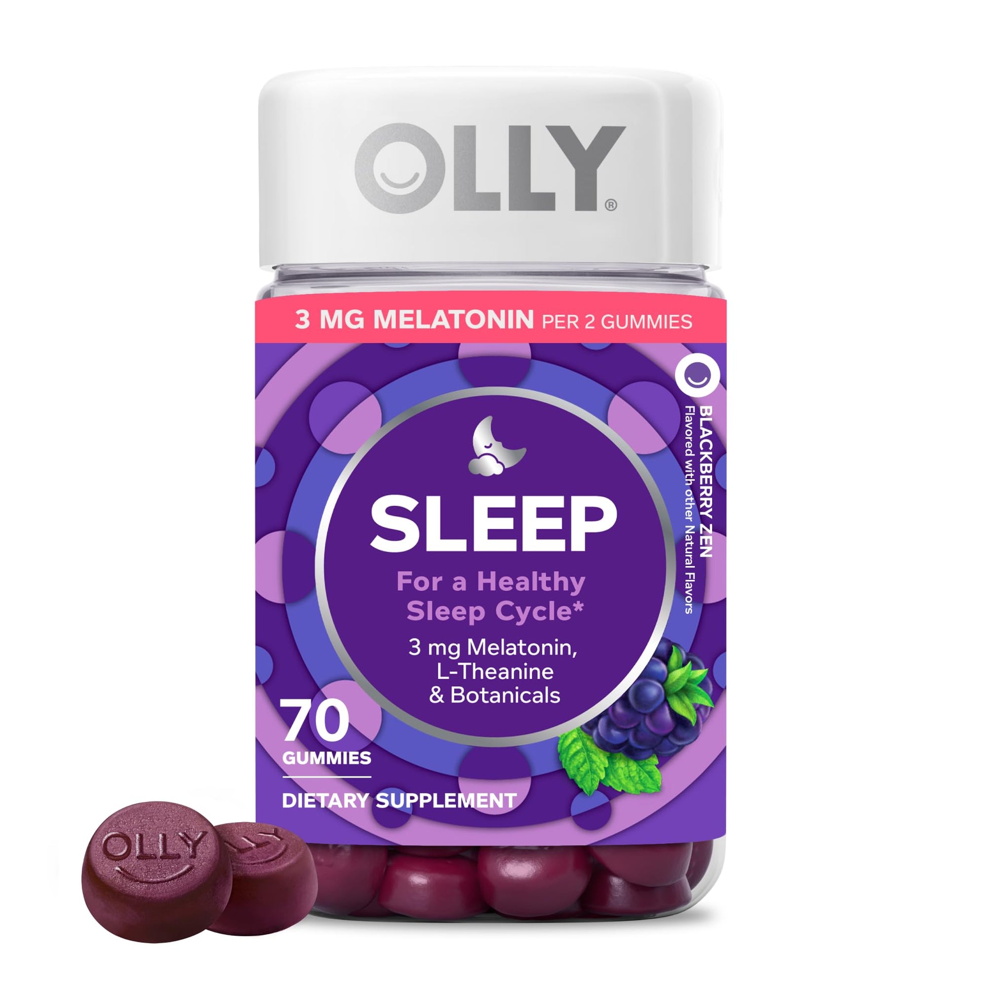 OLLY Sleep Gummy, 3 mg Melatonin, L-Theanine, Chamomile, Lemon Balm, Sleep Aid, Blackberry - 70 Count OLLYAu supplements