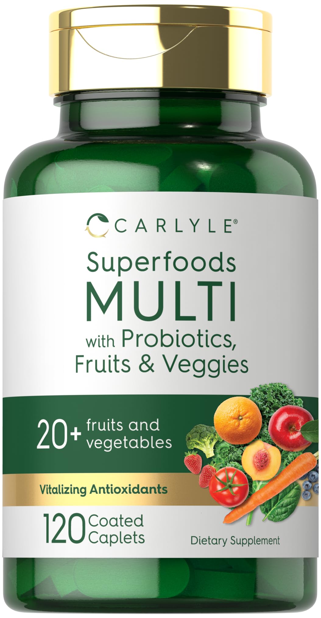 Carlyle Fruits and Veggies Supplement | 120 Count | Superfood Multivitamin with Probiotics | Made with 20 Fruits and Vegetables | Non-GMO & Gluten Free CarlyleAu supplements