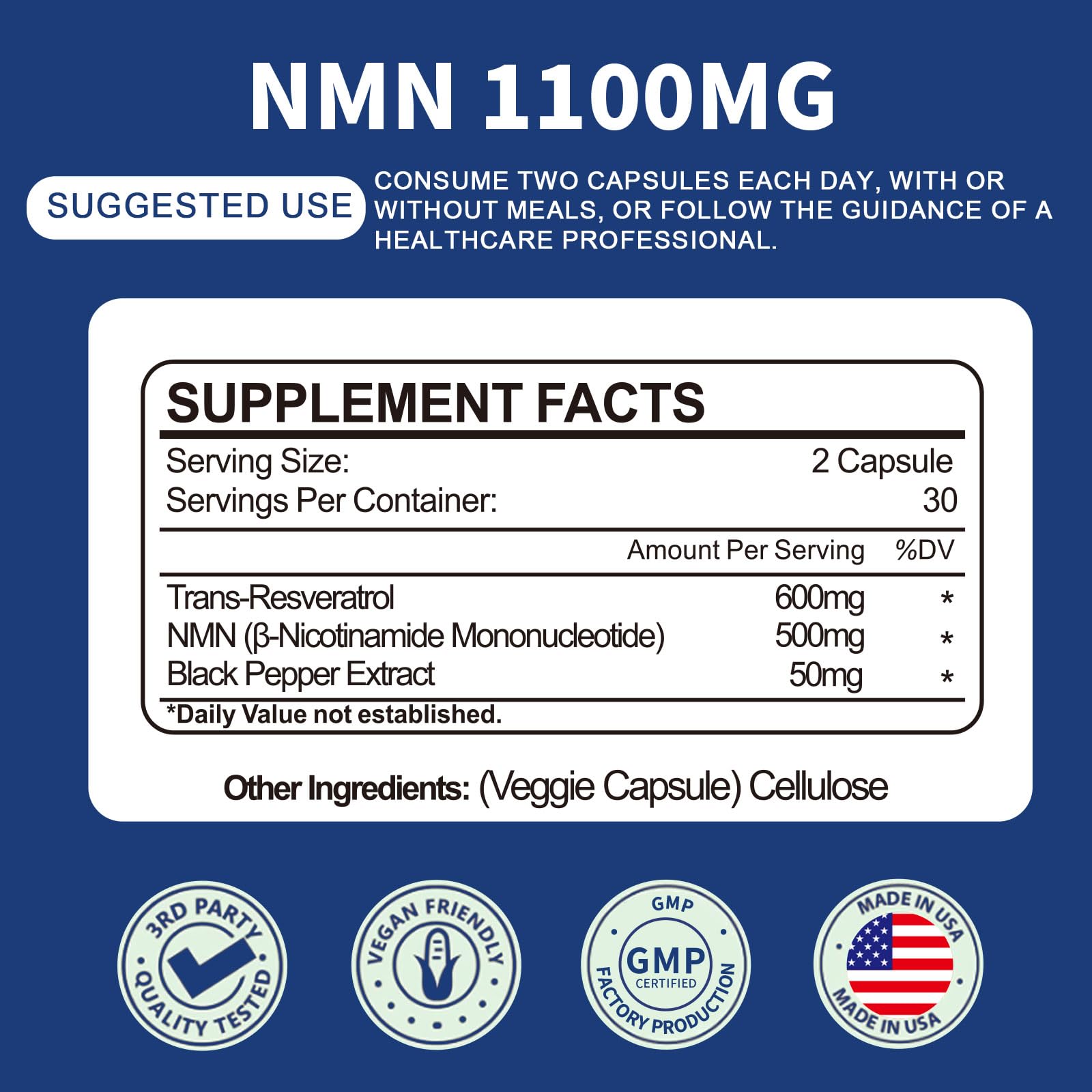 Jeaderly 1100mg NMN & Trans-Resveratrol, 3-in-1 Supplement, 60 Veggie Capsules – Supports NAD+ Boost*, Cellular Energy, Immune Function, Muscle Health & Anti-Aging, 30-Day Supply JeaderlyAu supplements