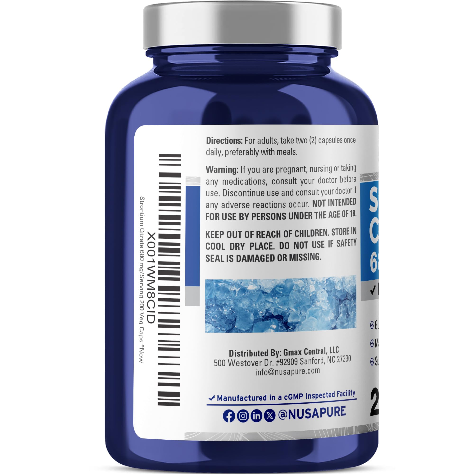 NusaPure Strontium Citrate - Suitable for Vegetarian/Vegan, Non - GMO - 680 mg 200 Capsules NusaPureAu supplements