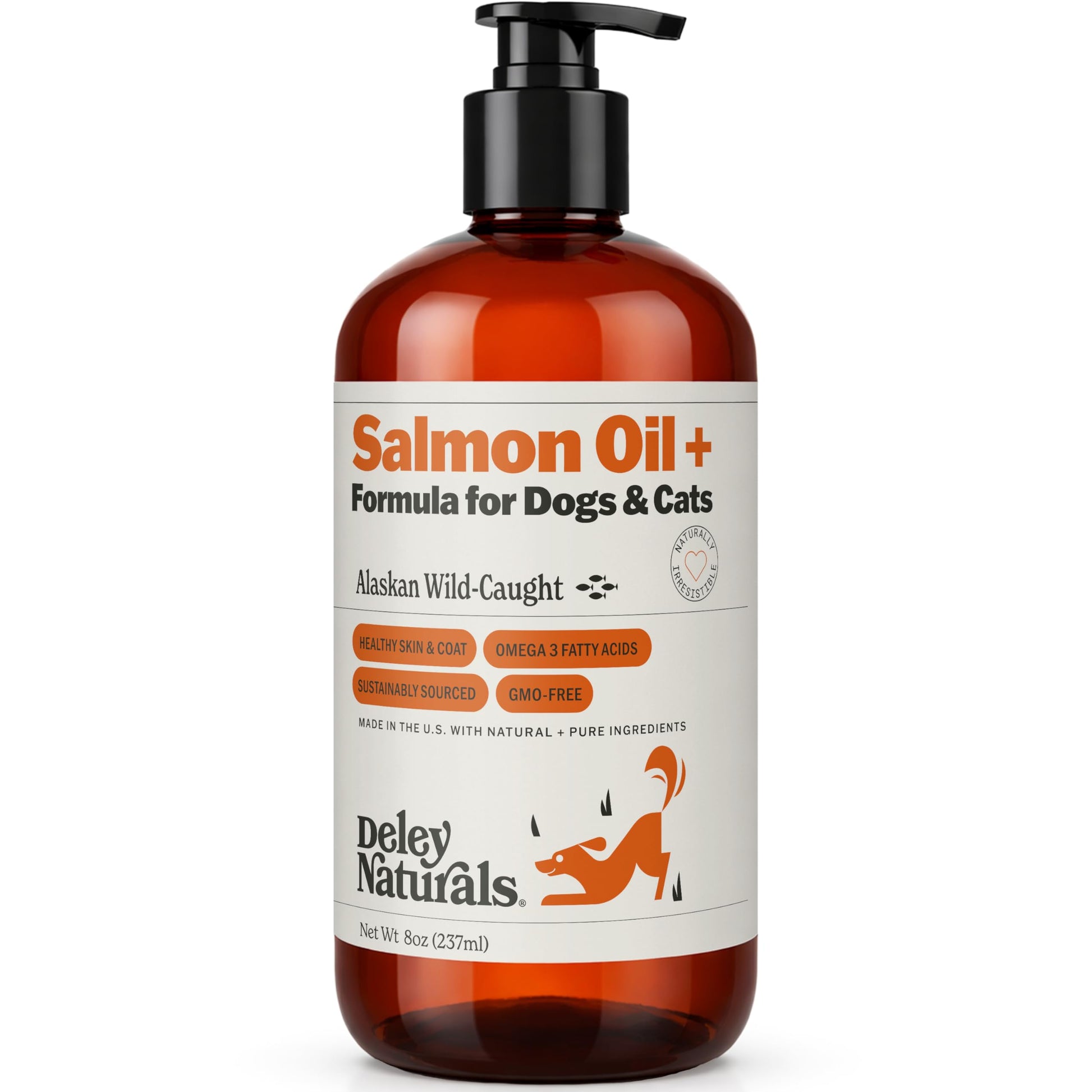 Deley Naturals Wild Alaskan Salmon Oil for Dogs & Cats - New and Improved Salmon Oil Plus Formula - Fish Oil for Dogs with Omega 3, DHA and EPA - Omega 3 for Healthy Skin and Coat - 8oz Made in USA Deley NaturalsAu supplements