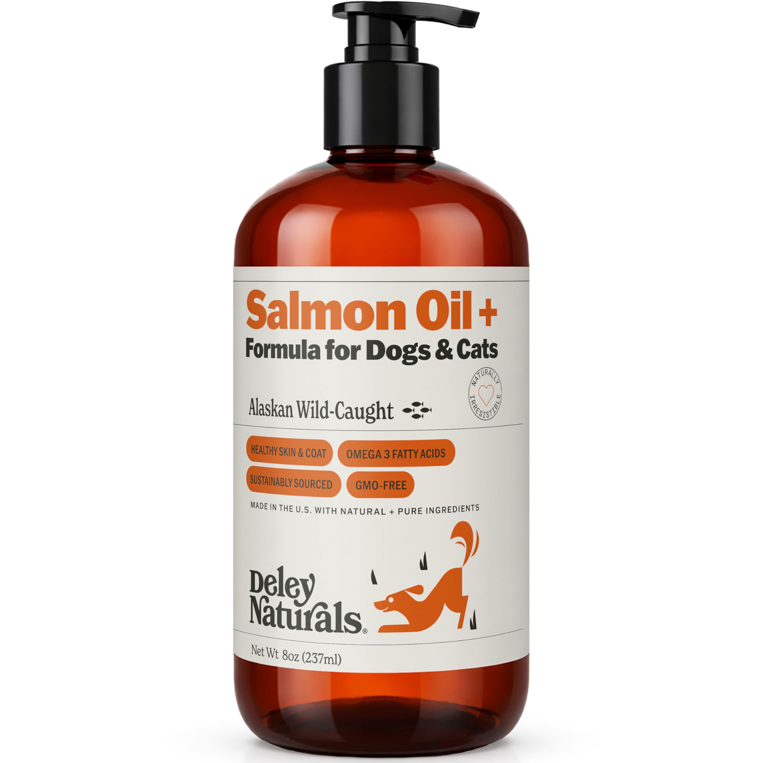 Deley Naturals Wild Alaskan Salmon Oil for Dogs & Cats - New and Improved Salmon Oil Plus Formula - Fish Oil for Dogs with Omega 3, DHA and EPA - Omega 3 for Healthy Skin and Coat - 8oz Made in USA Deley NaturalsAu supplements