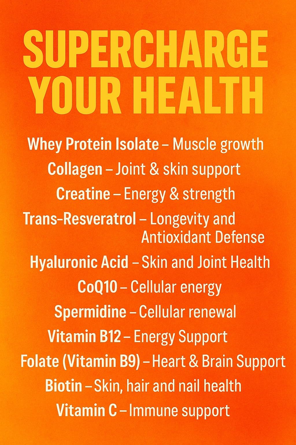 Vital Nutrition and Health All-in-One Powder: Protein, Collagen, Creatine, Resveratrol, Spermidine, Hyaluronic Acid, CoQ10 + Key Vitamins Vital Nutrition and HealthAu supplements