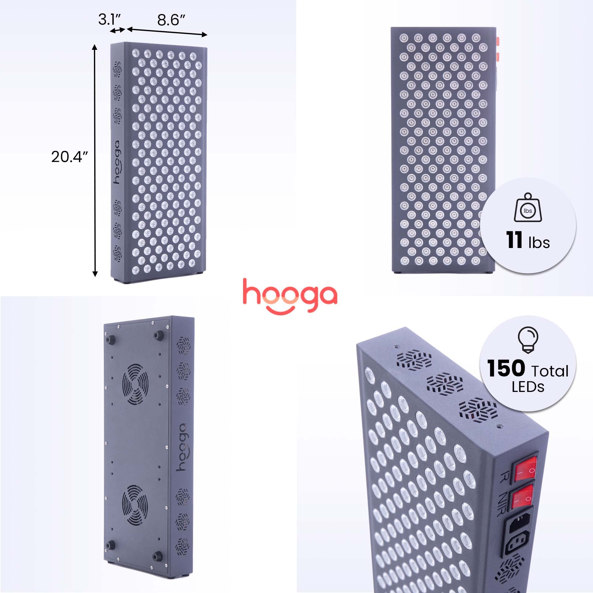 Hooga Red Light Therapy, 660nm 850nm Red Near Infrared, Dual Chip LEDs, Modular, 150 LEDs hoogaAu supplements