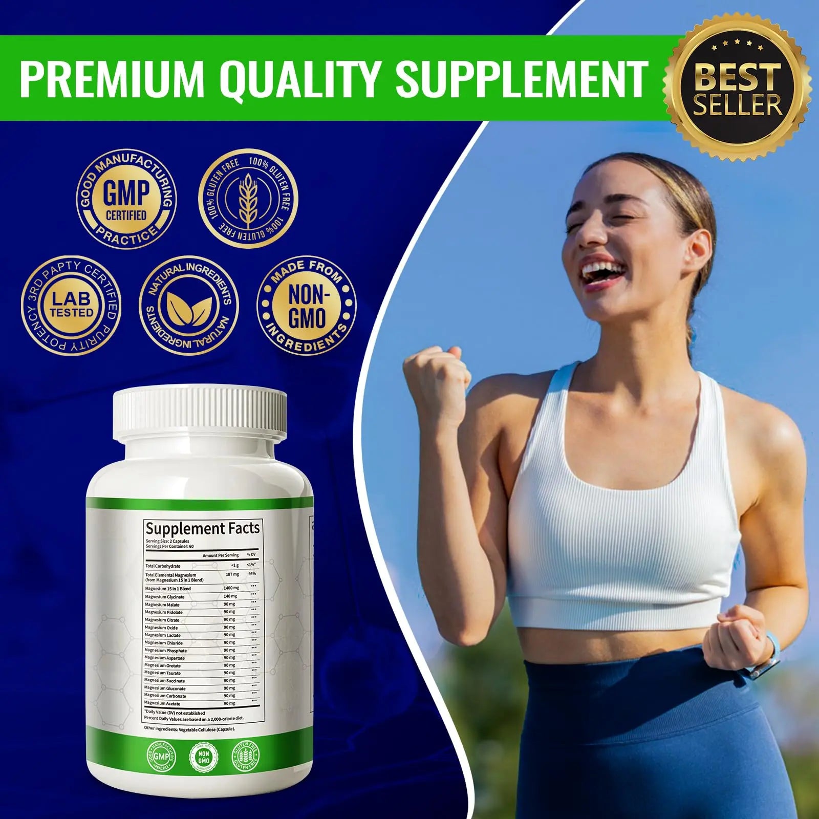 Magnesium Complex with 15 Types Magnesium Glycinate Citrate Malate Taurate Oxide Carbonate Chloride Orotate Magnesio Muscle, Heart, Relaxation & Nerves 120 Vegan Capsules, 60-Day Supply Ashenutrinz supplements