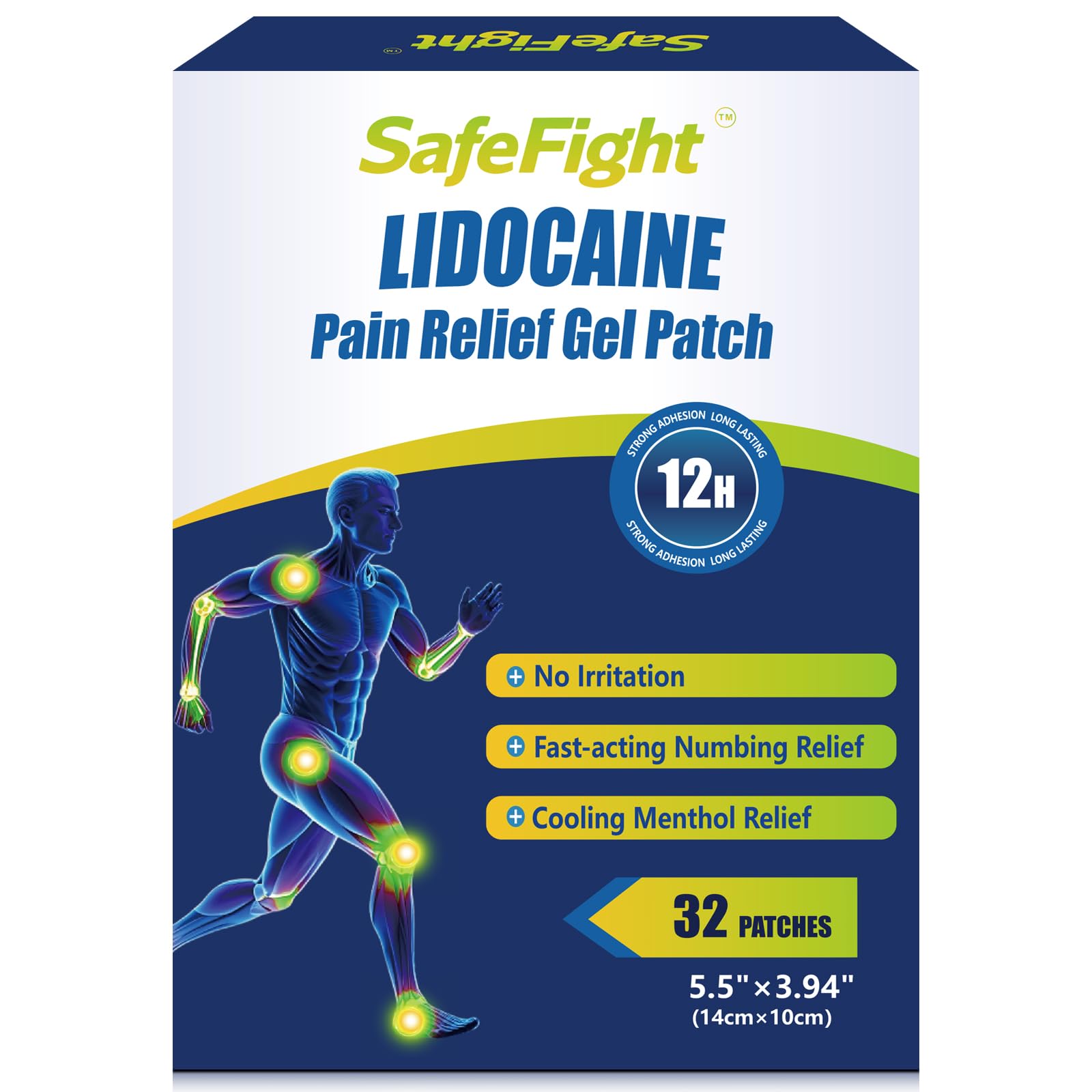 SafeFight 4% Lidocaine Pain Relief Patches 32 Count - Maximum Strength Relief for Back, Neck, Shoulder, Joint & Muscle Pain, Add Menthol, 12 Hour Long Lasting Relief Pains SafeFightAu supplements