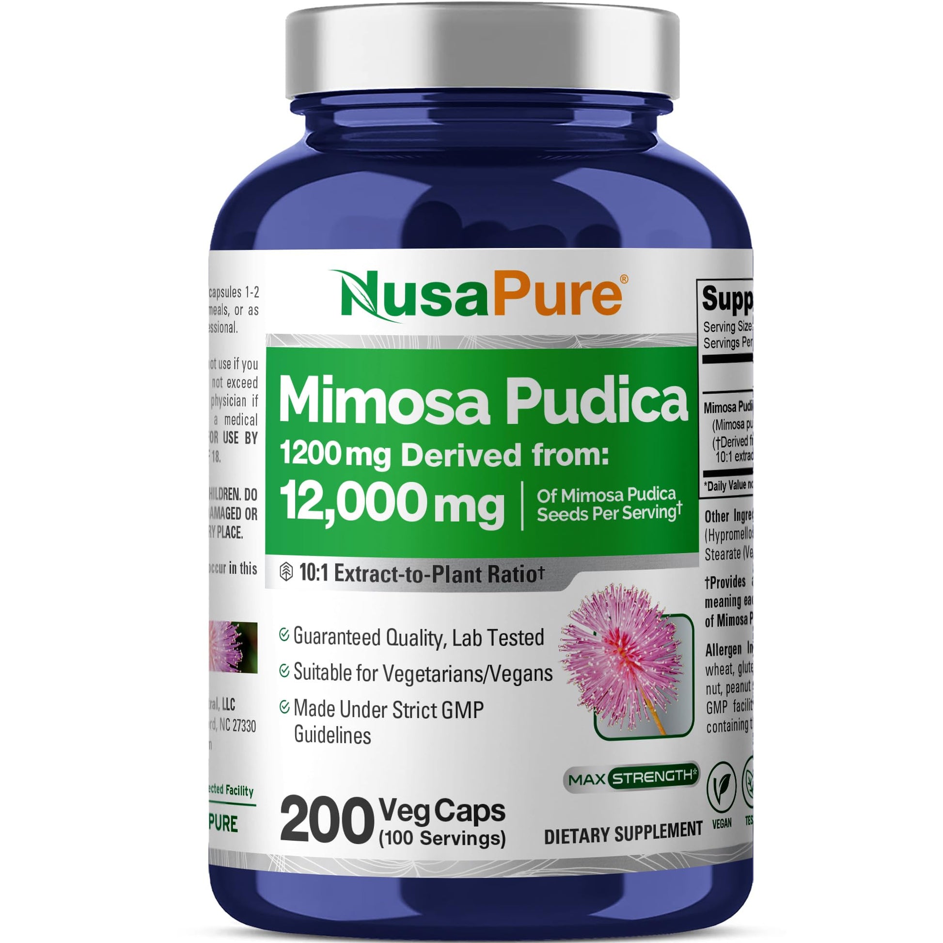 NusaPure Mimosa Pudica Seed 10:1 Extract, 1200 mg Equivalent to 12,000 mg 200 Veg Capsules (Non-GMO, Vegan) NusaPureAu supplements
