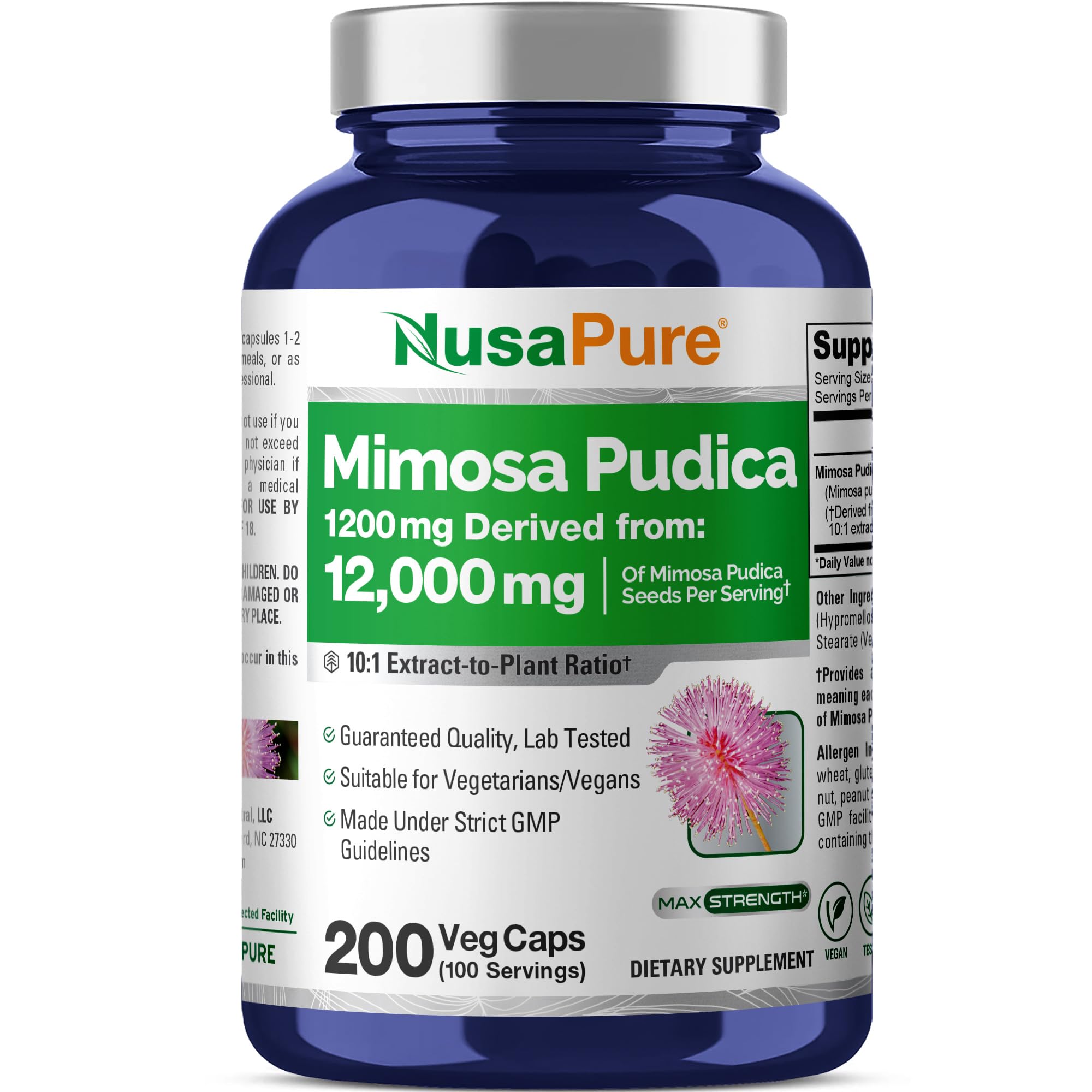 NusaPure Mimosa Pudica Seed 10:1 Extract, 1200 mg Equivalent to 12,000 mg 200 Veg Capsules (Non-GMO, Vegan) NusaPureAu supplements