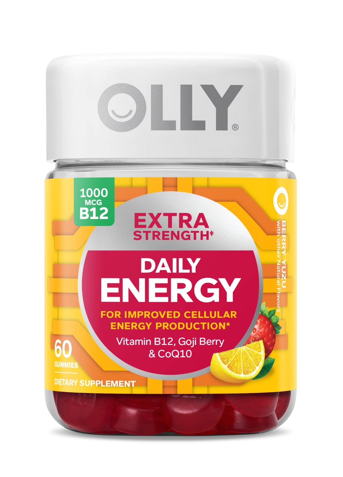 OLLY Extra Strength Daily Energy Gummy, Caffeine Free, 1000mcg Vitamin B12, CoQ10, Goji Berry, Adult Chewable Supplement OLLYUS supplements
