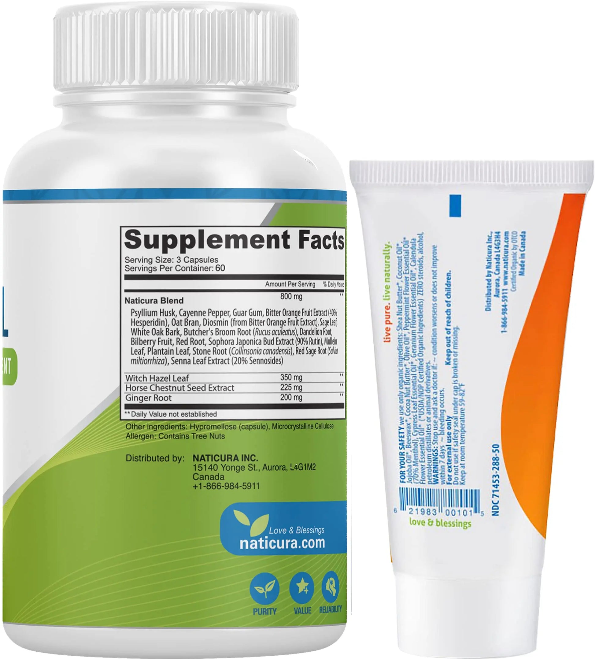 Naticura Bundle - Hem-Control Vegan Digestive Support Supplement (180 Count) and Alleviate Natural Hemorrhoid Relief Cream for Burning, Itching and Swelling (1.7 oz) Plus 2 Travel-Size Tubes NaticuraAu supplements