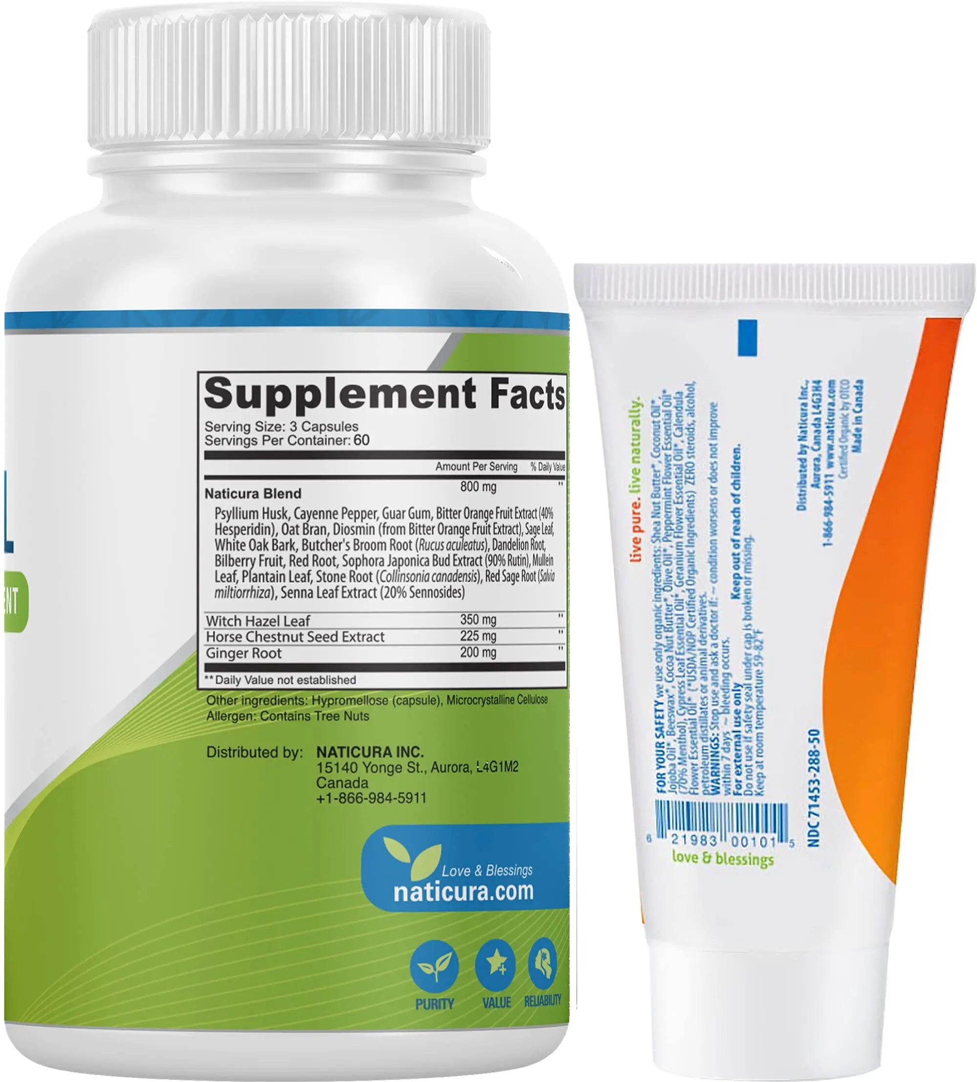 Naticura Bundle - Hem-Control Vegan Digestive Support Supplement (180 Count) and Alleviate Natural Hemorrhoid Relief Cream for Burning, Itching and Swelling (1.7 oz) Plus 2 Travel-Size Tubes NaticuraAu supplements