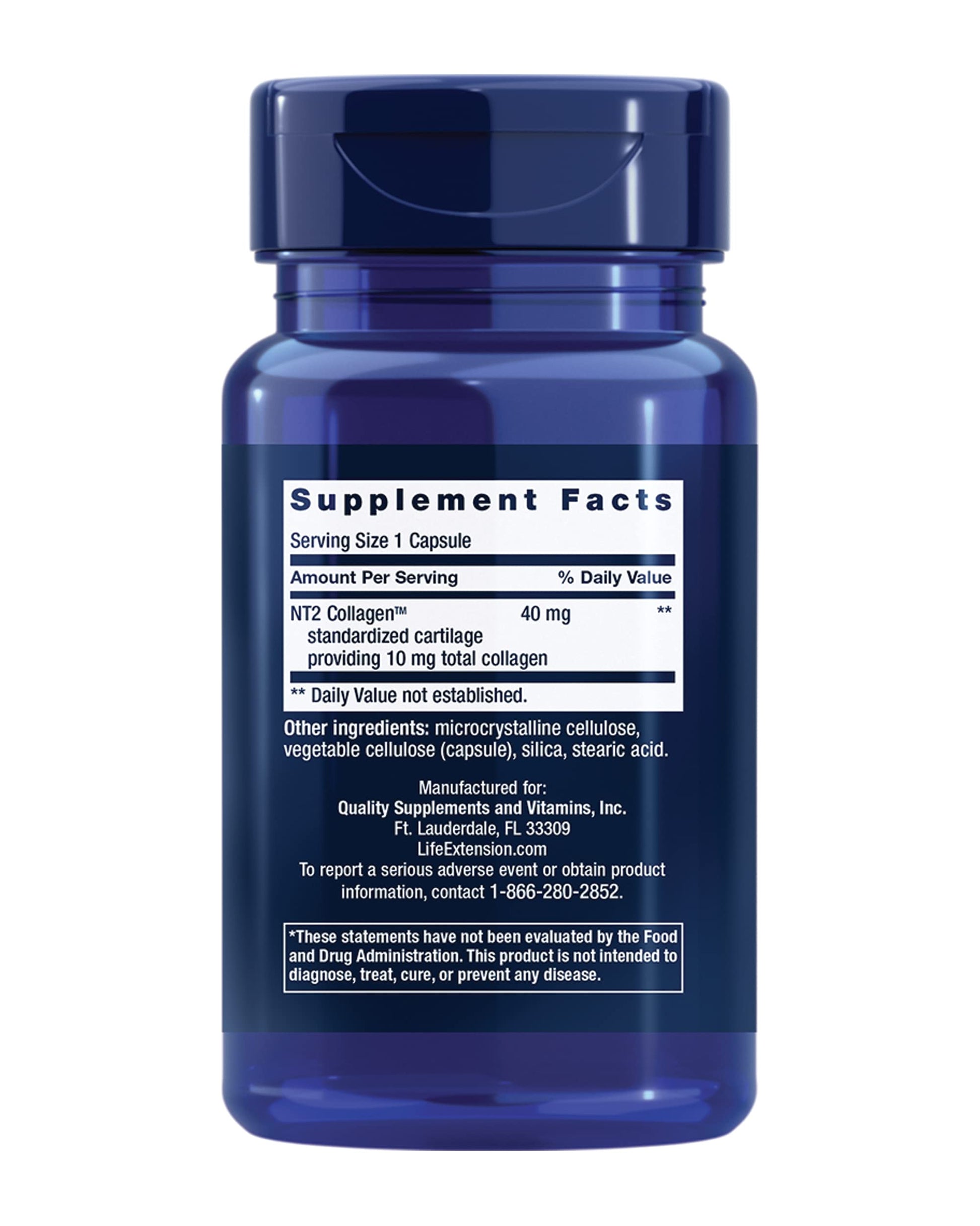 Life Extension NT2 Collagen™, Joint Health Supplement for Joint Comfort & Mobility, Gluten-Free, Non-GMO, 1 Daily, 60 Small Capsules Life ExtensionAu supplements