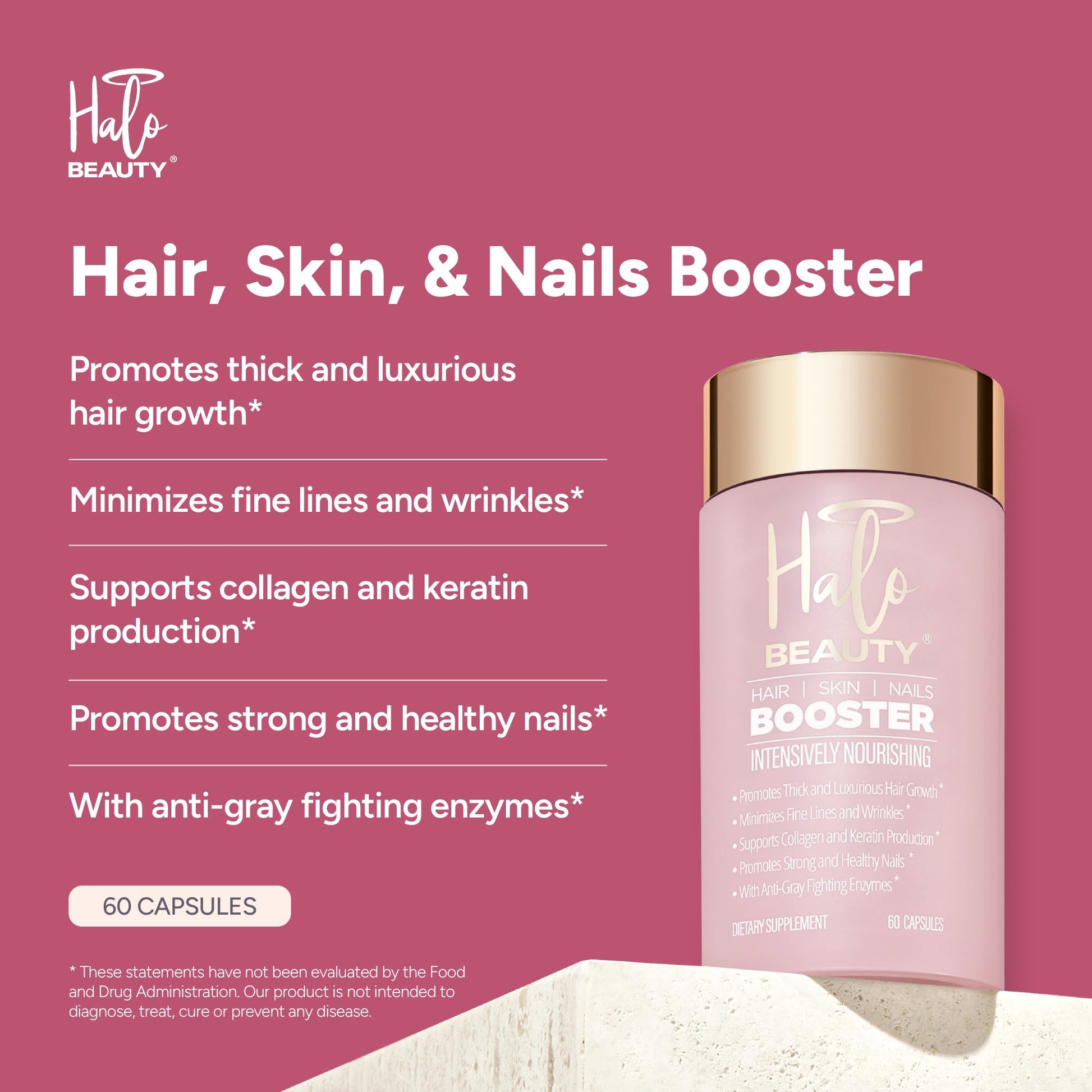 Halo Beauty Hair Skin & Nails Supplement | Thicker Hair Growth, Radiant Skin & Strong Nails Support with Biotin, Saw Palmetto & Phytoceramides | Vegan Capsules | Made in USA | 1-Month Supply Halo BeautyAu supplements