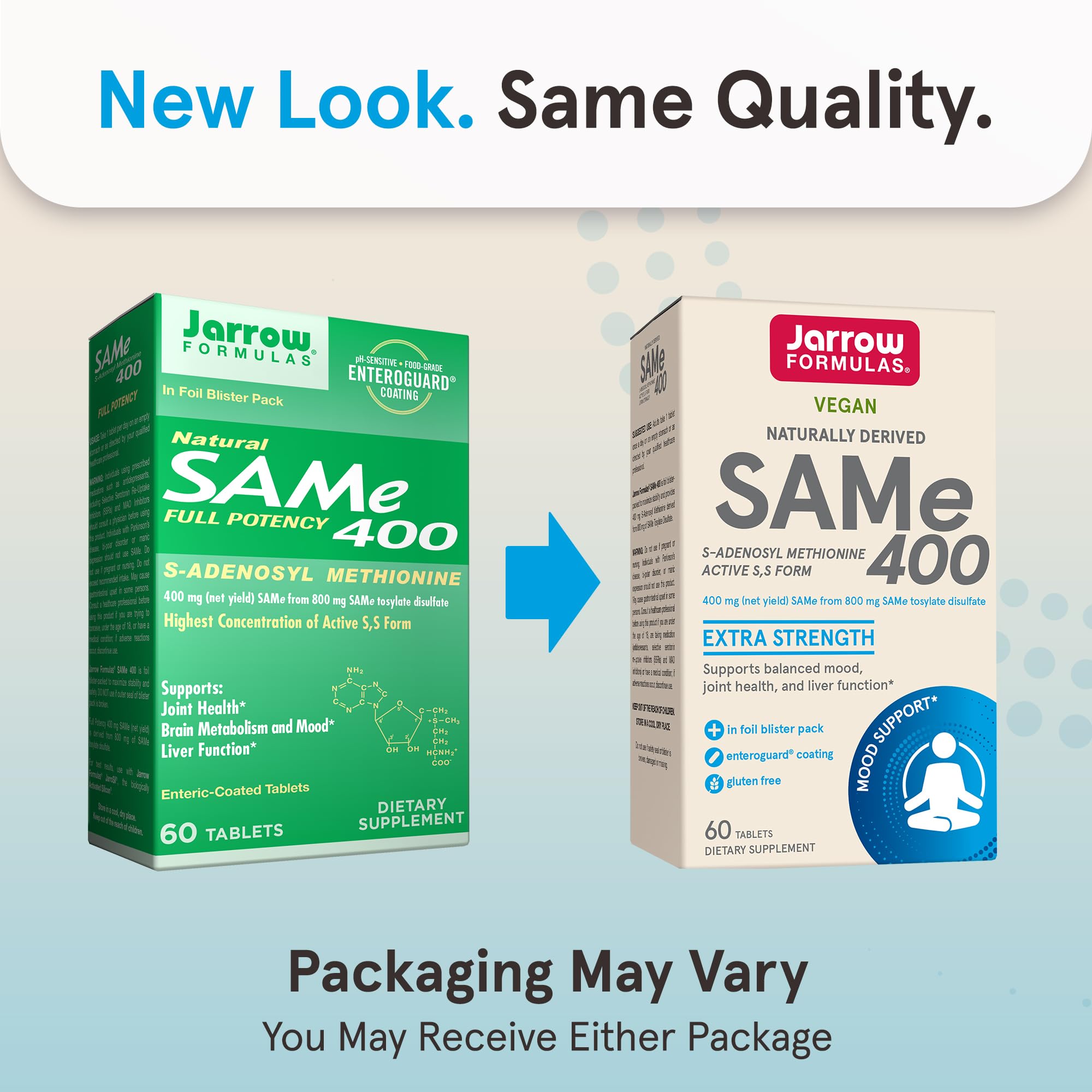 Jarrow Formulas SAMe Supplement 400 mg - 60 Tablets - High Concentration of Active S,S Form - Supports Joint Health, Liver Function, Brain Metabolism, Balanced Mood & Antioxidant Defense - 60 Servings Jarrow FormulasAu supplements