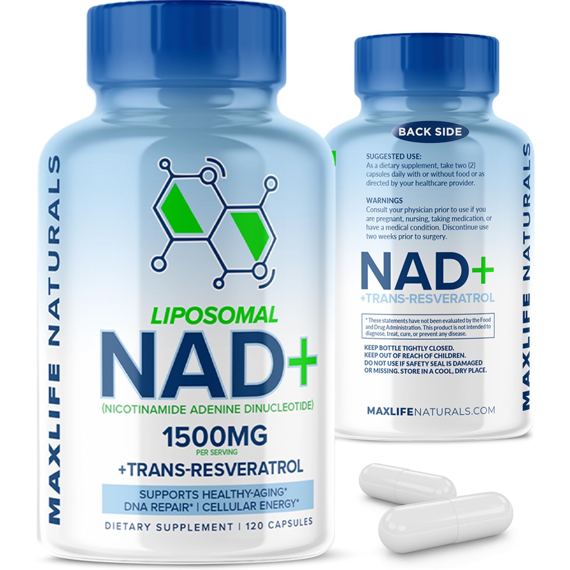 Liposomal NAD+ Trans-Resveratrol Supplement 1500mg - 120 Capsules - Liposomal NAD Supplements for Women and Men, High Purity-NAD Cell Regenerator, Cognitive & Anti Aging Supplement for Women & Men MAXLIFE NATURALSAu supplements