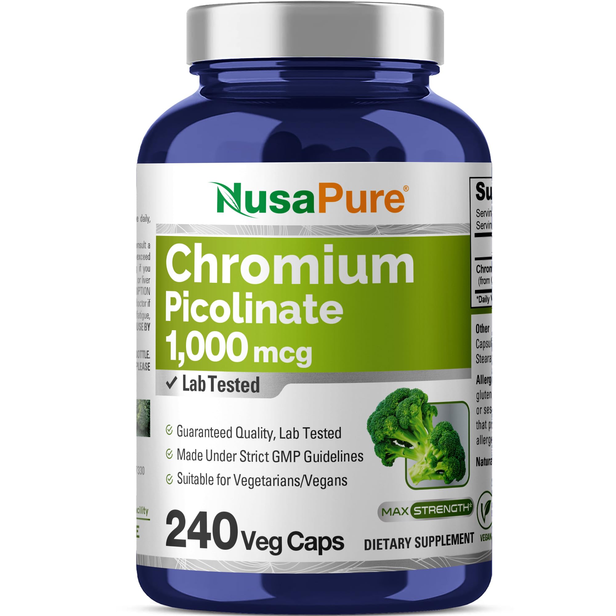 NusaPure Chromium Picolinate 1000mcg 240 Veggie Capsules (Non-GMO, Vegan) NusaPureAu supplements