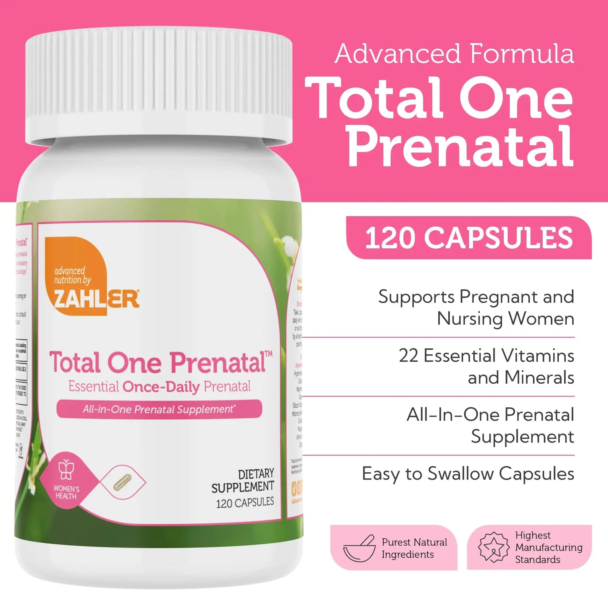 Zahler - Total One Prenatal Vitamins for Women (120 Count) Daily Multi Vitamin Prenatals with Folic Acid, Iron, Zinc ZahlerAu supplements
