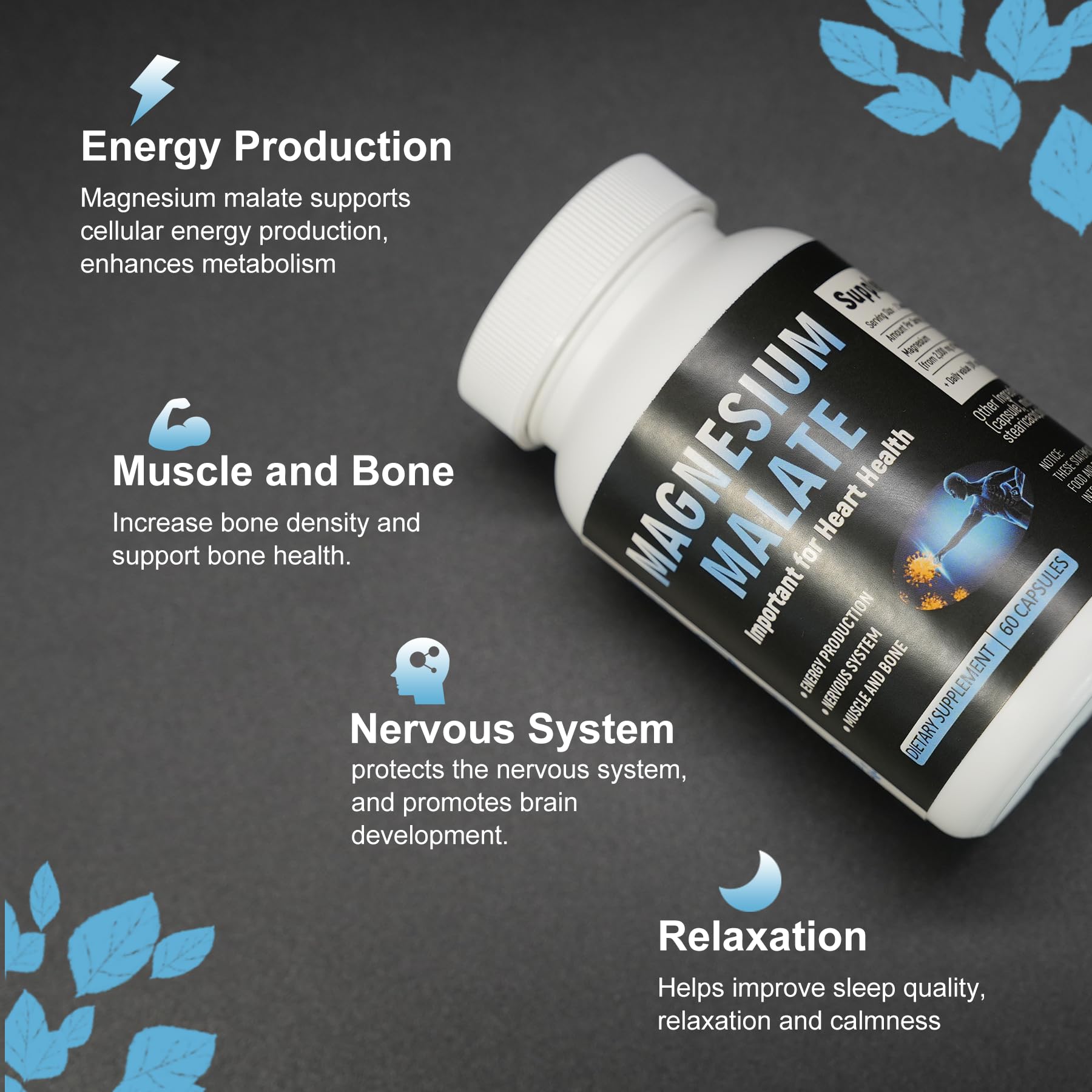 Laicuherb Magnesium Capsules for Bone and Muscle Health, 500 mg Magnesium Supplement, 60 Count, Vegetarian Capsules LaicuherbAu supplements