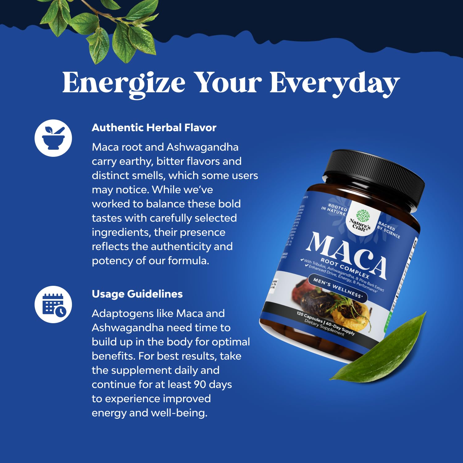Potent Black Maca Root Capsules for Men - Herbal Wellness Supplement with Siberian Ginseng Ashwagandha and Black Maca Root - Men’s Wellness Supplement to Support General Health - 120 Count Natures CraftAu supplements