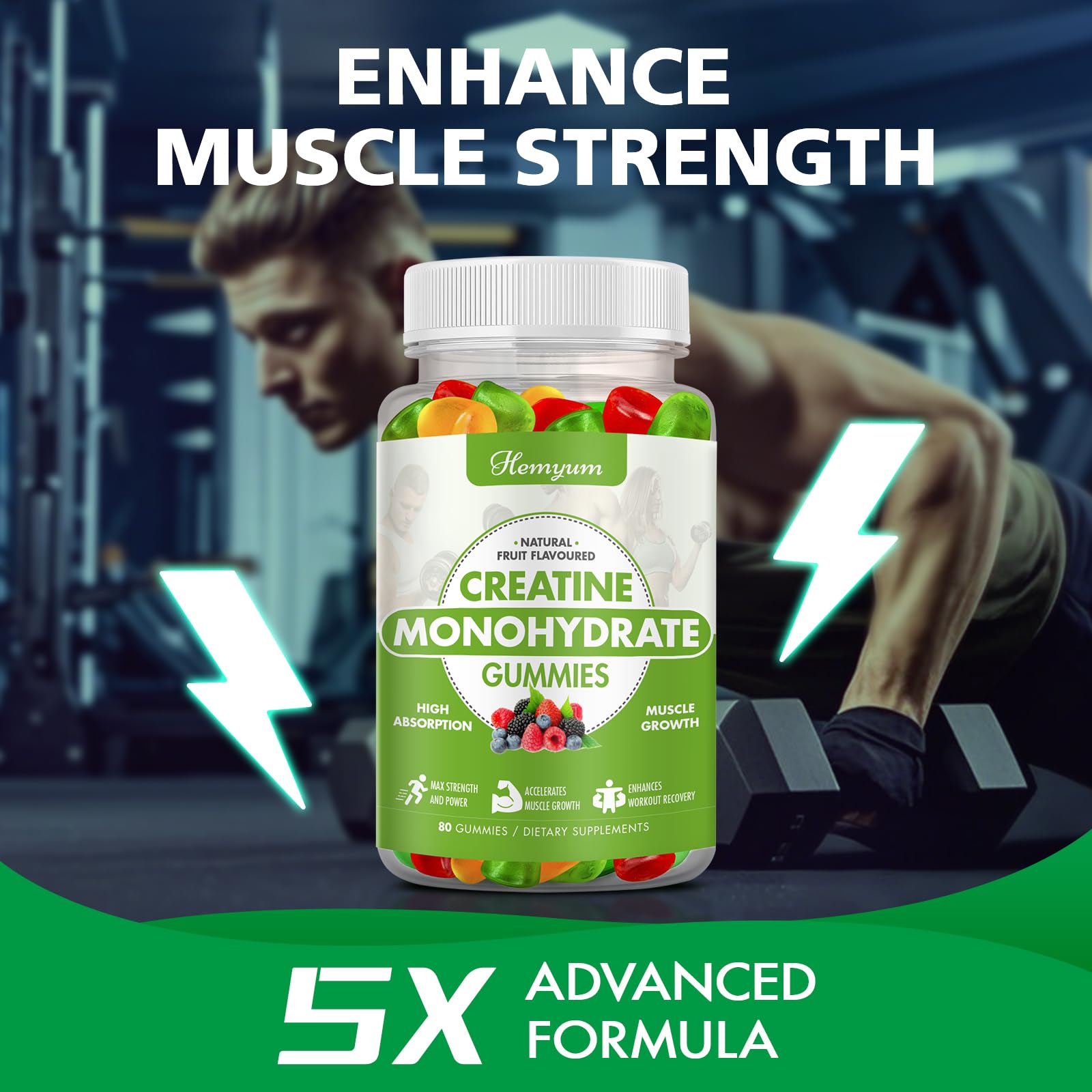 Creatine Monohydrate Gummies - Pre-Workout Creatine for Women Men, Enhanced Muscle Strength, Boost Focus and Endurance, Muscle Builder,Complex L-Taurine + Vitamin B12,Vegan, Gluten-Free 160 Count HemyumAu supplements