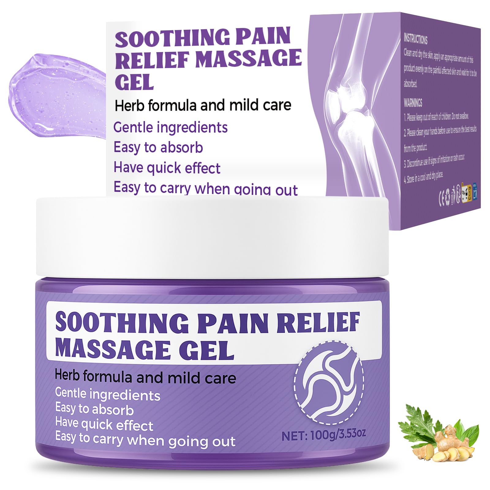 Soothing Massage Gel (100g) - Joint Relief Purple Gel, Natural Ingredients Soothing Relief Cream, Fast-Absorbing Jointgel Cream for Soothing Joint, Shoulder, Knee, Back, Lumbar & Muscle Stiffness VereclueAu supplements