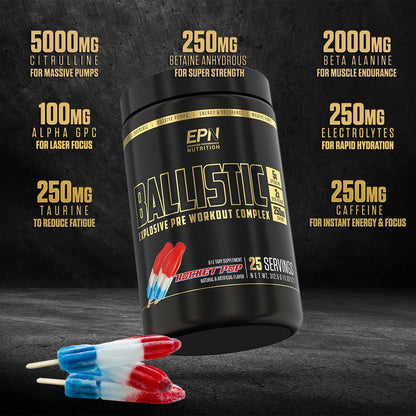 BALLISTIC Pre Workout | #1 New Pre Workout Powder w/ Nitric Oxide Booster, Electrolytes EPN SupplementsUS supplements