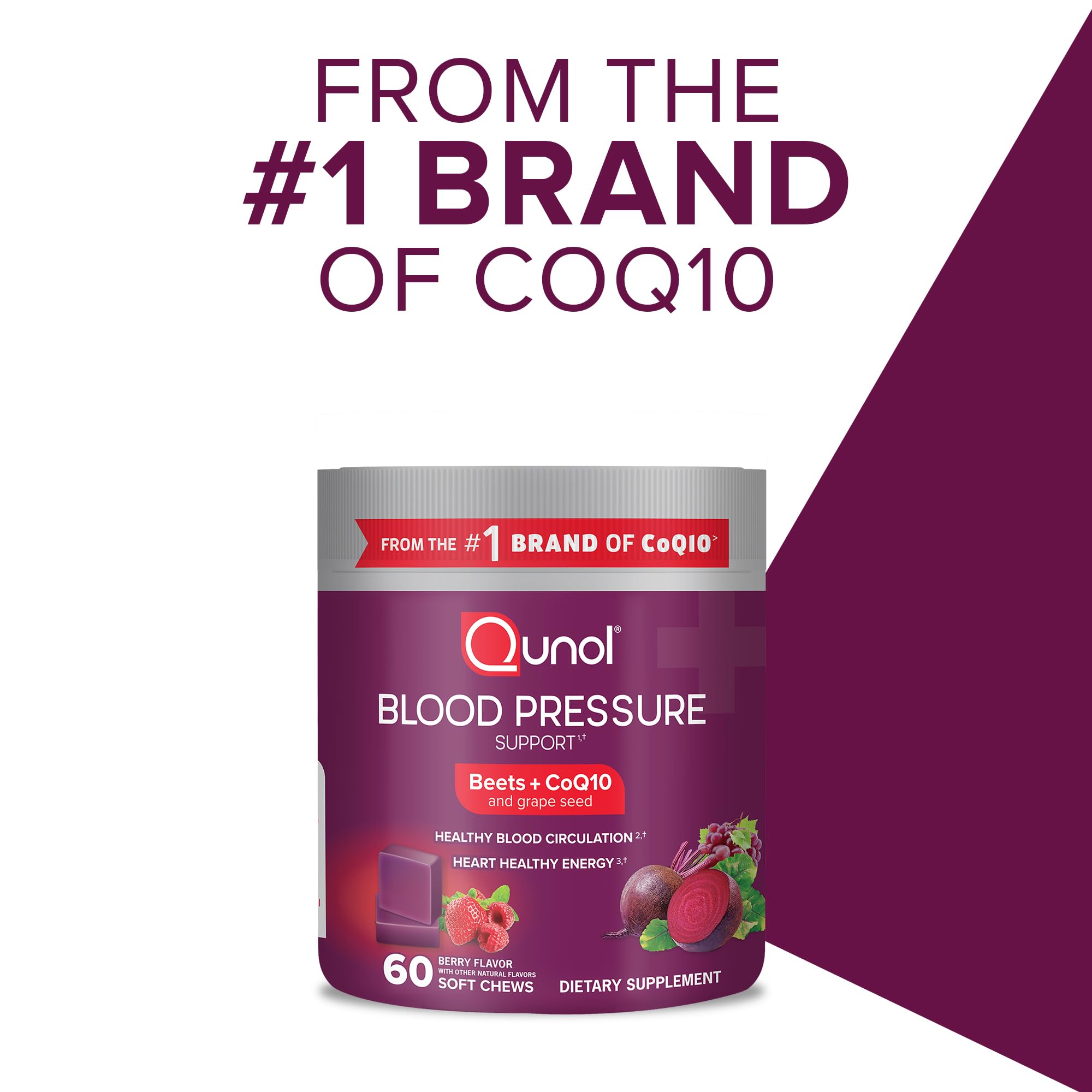 Qunol Beets Chews for Blood Pressure Support, 3 in 1 Beets + CoQ10 + Grape Seed Extract QunolUS supplements