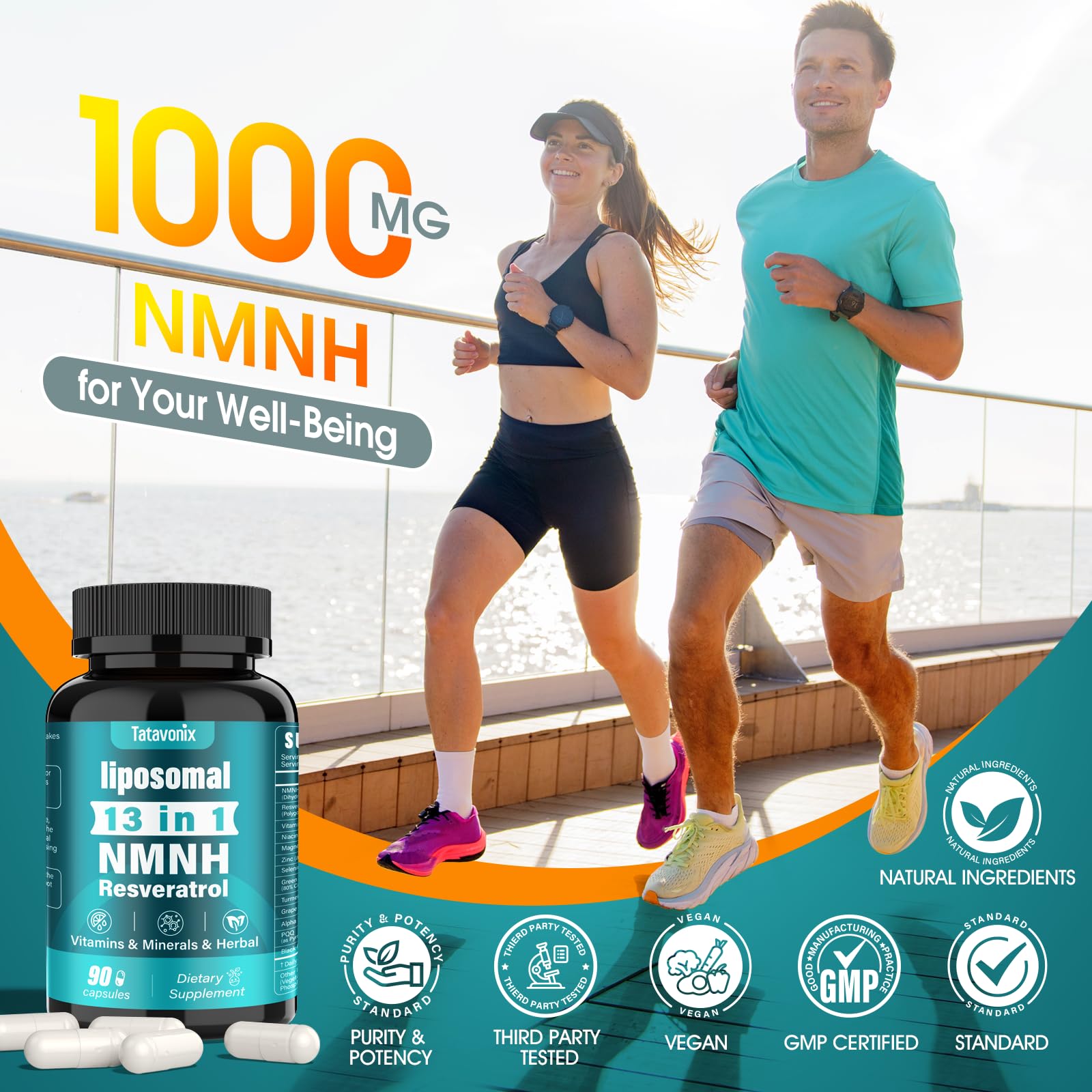 NMNH (Dihydronicotinamide Mononucleotide) 1000mg per Serving - NMN Alternative with Liposomal NAD+, Resveratrol & PQQ| Non-GMO, Gluten-Free | Supports Energy, Focus & Healthy Aging | 90 Capsules TatavonixAu supplements