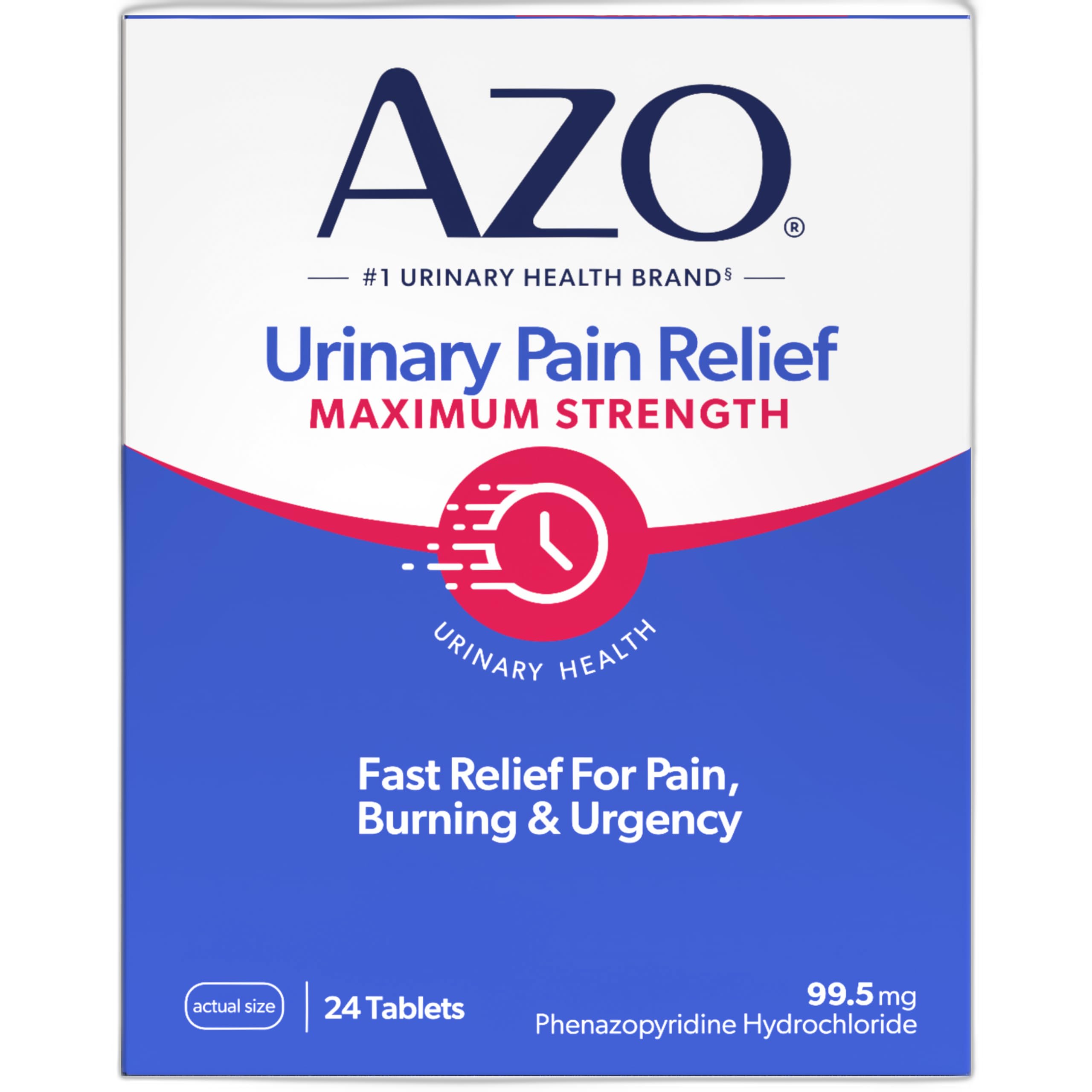 AZO Urinary Pain Relief Maximum Strength, Fast relief of UTI Pain, Burning & Urgency, Targets Source of Pain, #1 Most Trusted Brand, 24 Tablets AZOAu supplements