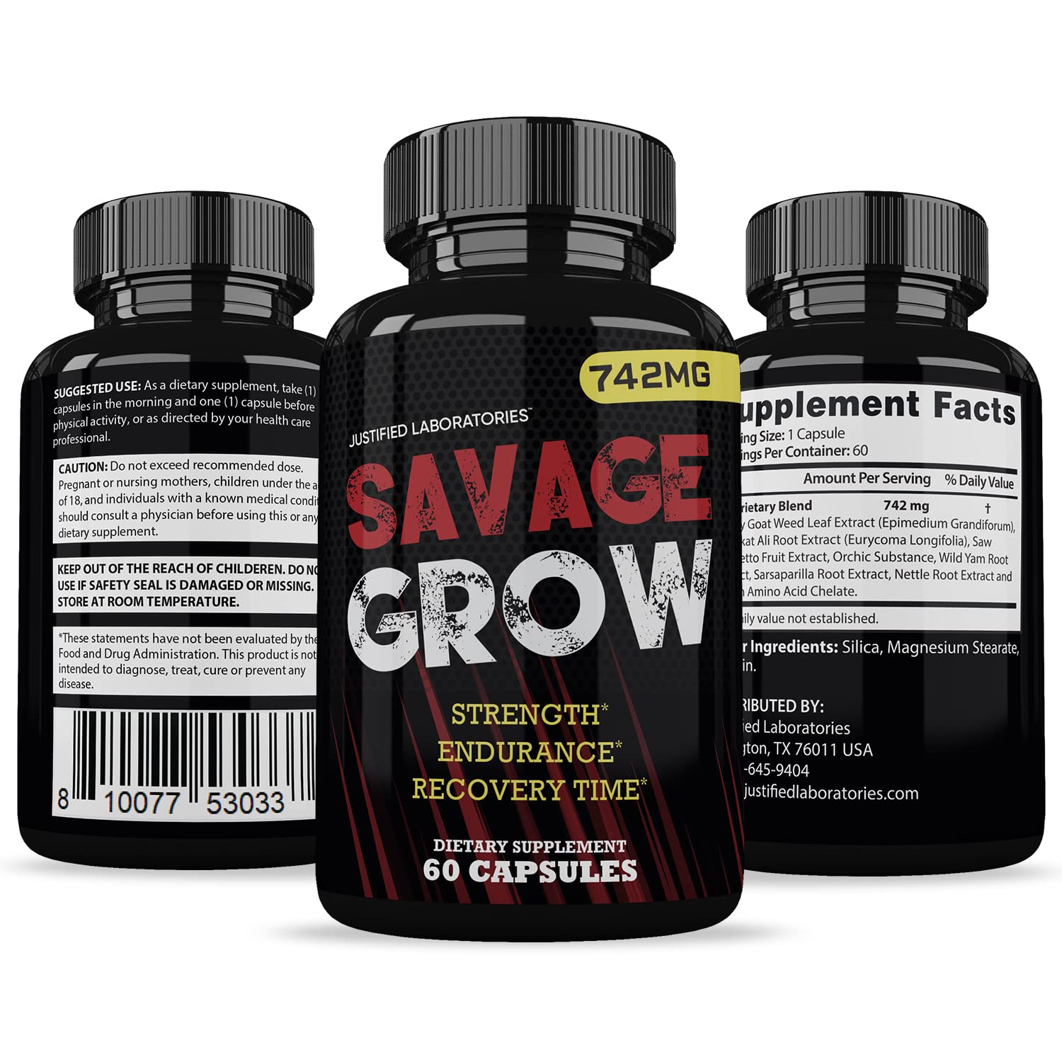 Savage Grow 742MG All Natural Advanced Men's Health Formula 60 Capsules Justified LaboratoriesAu supplements