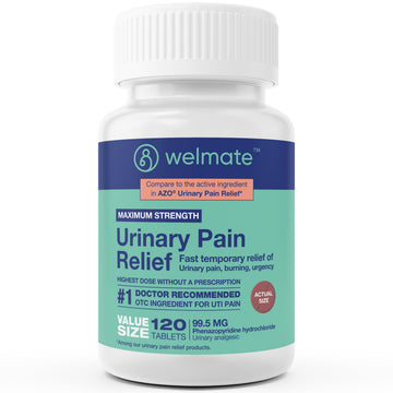 WELMATE Urinary Pain UTI Relief Maximum Strength (Phenazopyridine HCL) - Improve Urinary Tract Health & Bladder Control, Urgency, & Discomfort | Over-The-Counter Medication for Men & Women (120 Pills) WELMATEAu supplements