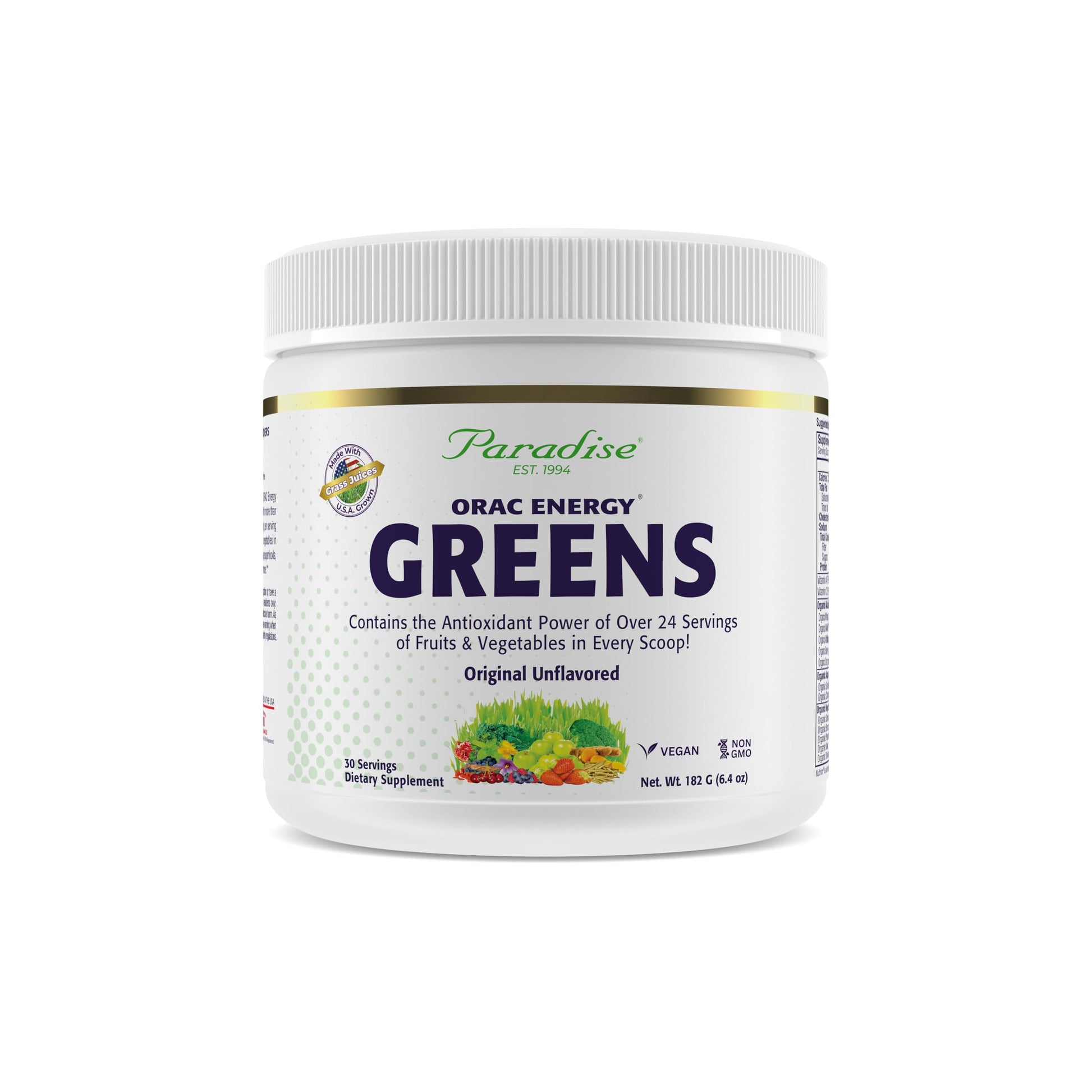 Paradise, ORAC Energy Greens Powder Extract, Super Antioxidants, Probiotics for Gut Health & Digestion, Vitamin C for Immunity, with Spirulina & Chlorella, Non-GMO, Gluten Free, 30 Servings Paradise HerbsAu supplements