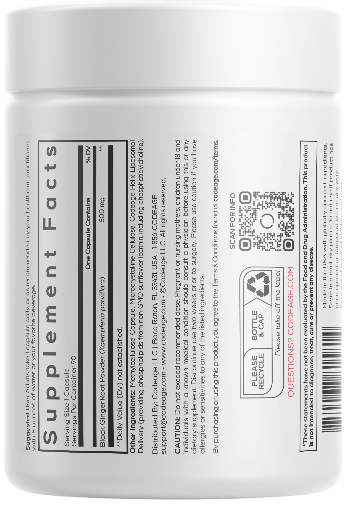 Codeage Liposomal Black Ginger Supplement - Kaempferia Parviflora Root Powder - 3-Month Supply - Ginger Root Pills and Herbal Root - Liposomal Delivery - 1 Capsule Per Serving - Non-GMO - 90 Capsules CodeageAu supplements
