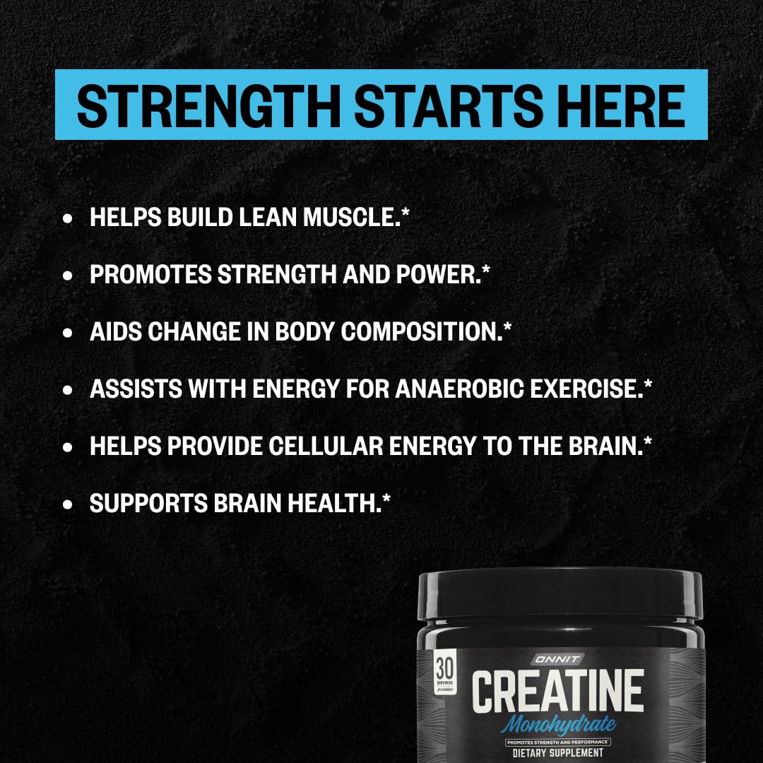 ONNIT Creatine Monohydrate Powder, IGEN™ Non-GMO Tested – 5g Premium Creatine for Muscle Strength, Power & Lean Mass, Supports Brain Health & Cellular Energy, Unflavored, 30 Servings, 5.29 oz 2-Pack ONNITAu supplements