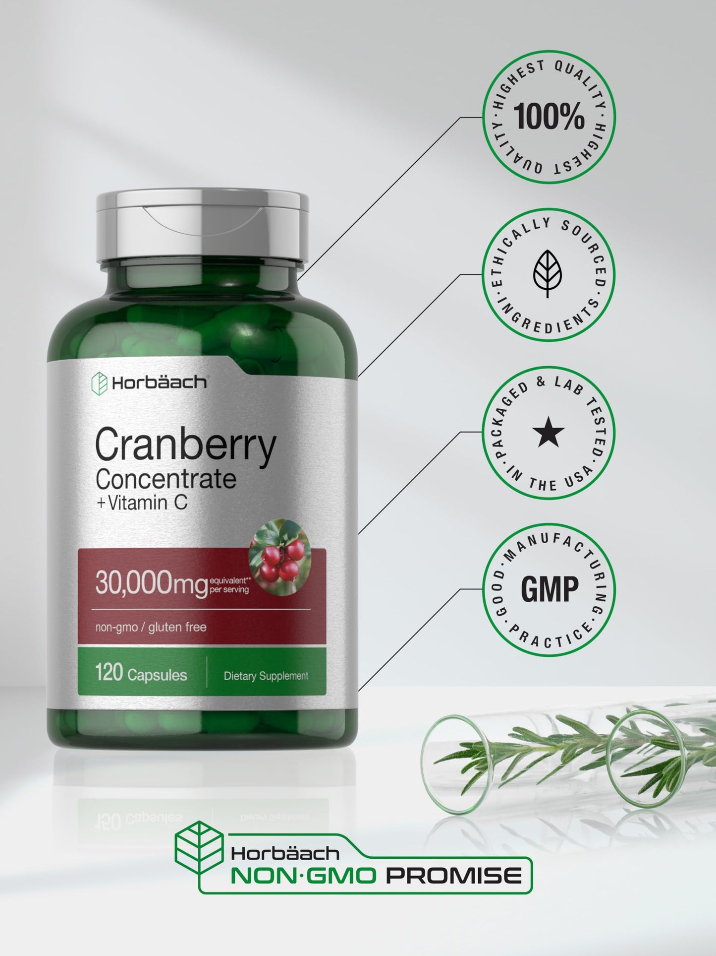 Cranberry Concentrate Extract Pills + Vitamin C | 30,000mg | 120 Capsules | Triple Strength HorbäachUS supplements
