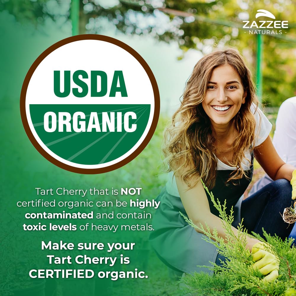 Zazzee USDA Organic Tart Cherry 10:1 Extract, 120 Vegan Capsules, 4 Month Supply, Montmorency Cherry, Daily Wellness Antioxidant Support, Organic Herbal Supplement, All-Natural, Non-GMO, Made in USA ZazzeeAu supplements