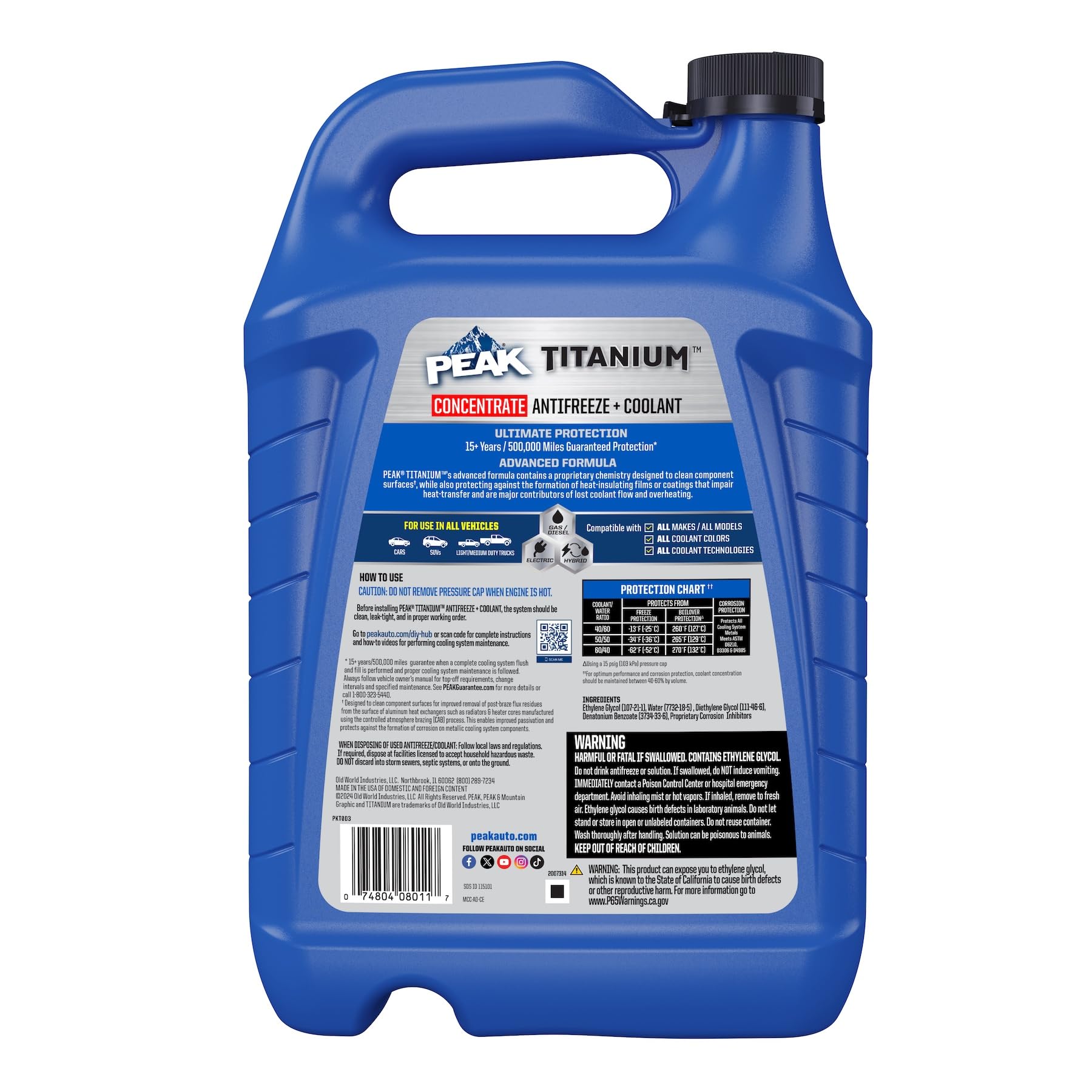 PEAK Titanium Concentrate Prediluted Antifreeze and Coolant for All Engine Cooling Systems, Long-Lasting Yellow Engine Coolant/Antifreeze for Lifetime Engine Protection in All Vehicles, 1 Gal. PEAKAu supplements