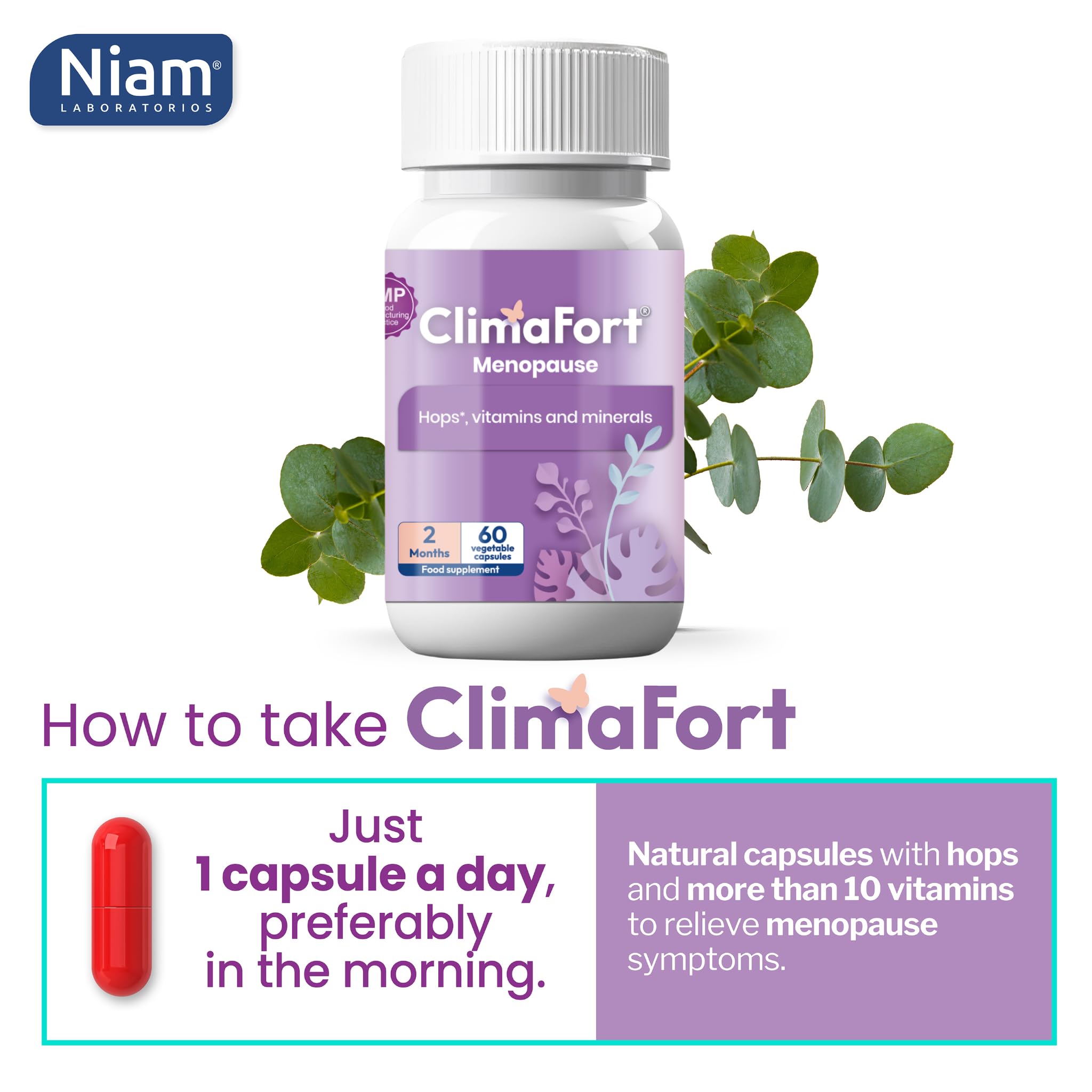 Climafort 60 Day Supply | Menopause Relief Pills | Natural Relief for Hot Flashes, Night Sweats, Mood Swings & Hormone Balance | Hops, Vitamins, and Minerals | 1 Capsule Daily ClimafortAu supplements