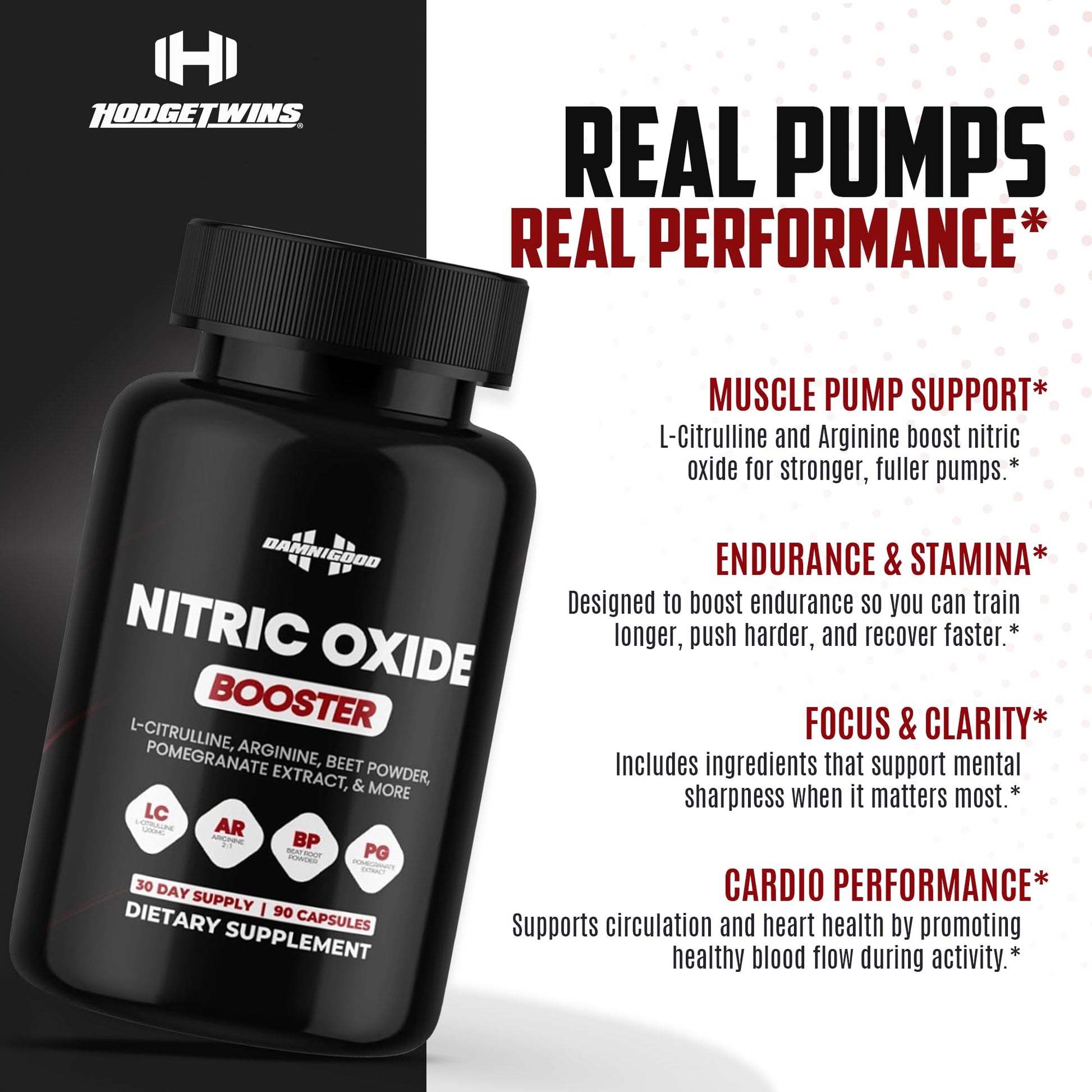 DAMN GOOD The Hodge Twins Nitric Oxide Booster – Beet Root Nitric Oxide & Arginine Citrulline Supplement, Pomegranate Blend for Workout Drive, Endurance Support & Pump Power - 90 Capsules DAMN GOODAu supplements